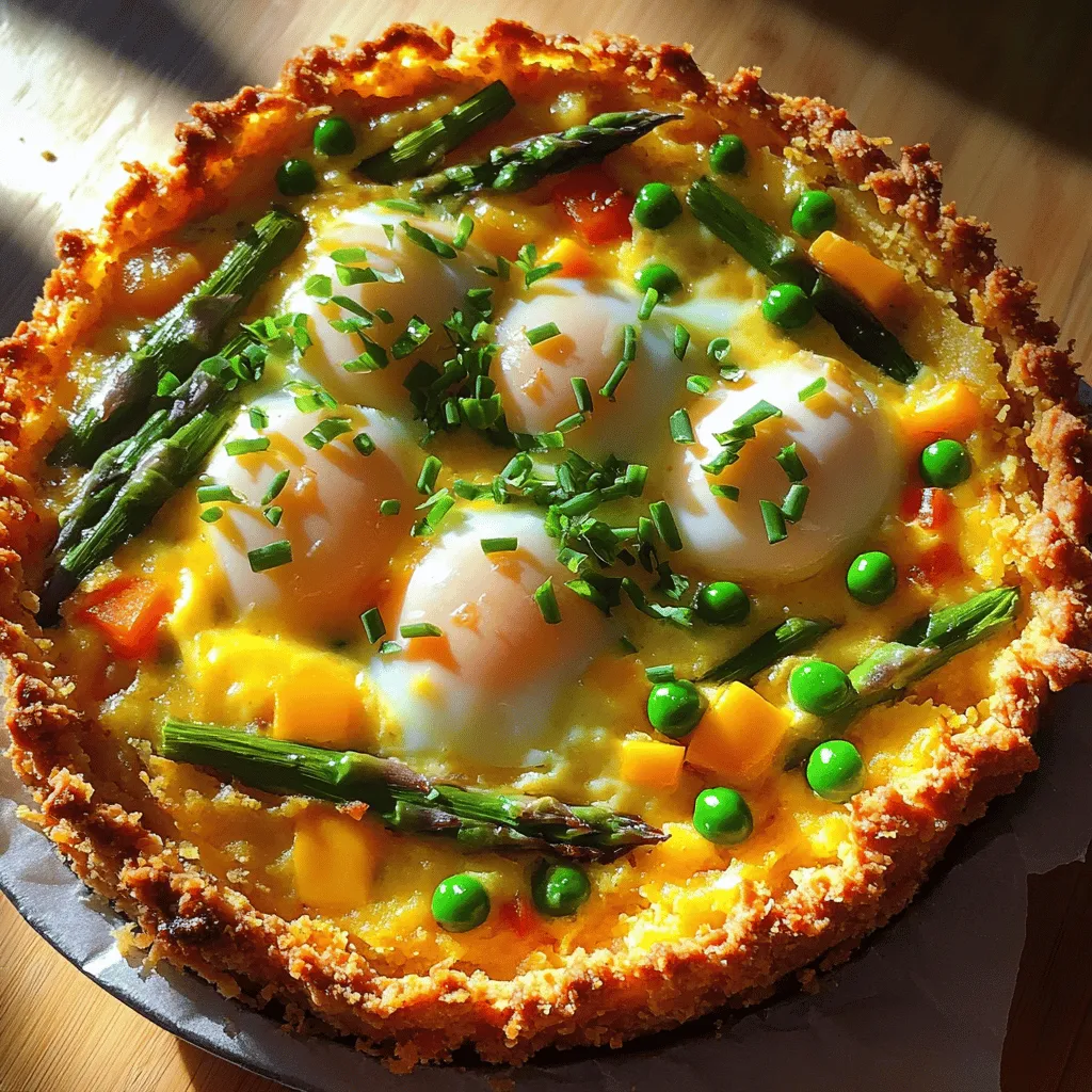 - 2 cups frozen hash browns, fully thawed - 1/4 cup unsalted butter, melted - 1/2 teaspoon sea salt - 1/4 teaspoon freshly ground black pepper - 6 large eggs - 1 cup whole milk - 1 cup fresh spring vegetables, finely chopped (choose from asparagus, peas, bell peppers, or a mix) - 1 cup sharp cheddar cheese, shredded - 1/4 teaspoon garlic powder