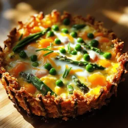 - 2 cups frozen hash browns, fully thawed - 1/4 cup unsalted butter, melted - 1/2 teaspoon sea salt - 1/4 teaspoon freshly ground black pepper - 6 large eggs - 1 cup whole milk - 1 cup fresh spring vegetables, finely chopped (choose from asparagus, peas, bell peppers, or a mix) - 1 cup sharp cheddar cheese, shredded - 1/4 teaspoon garlic powder
