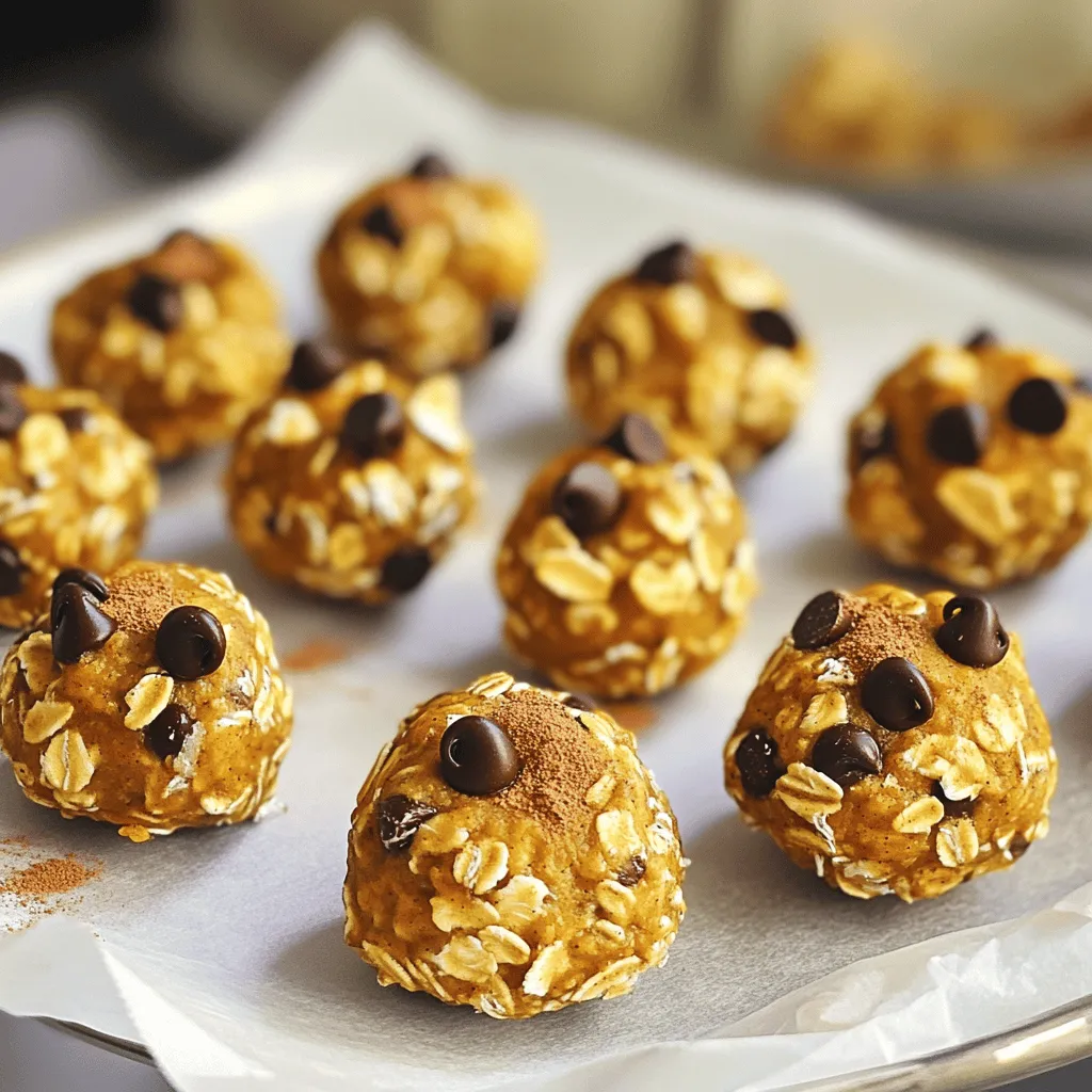 To make these tasty bites, you need some key ingredients. Here’s a quick look: - 1 cup rolled oats: This is the base. Oats give texture and energy. - 1/2 cup pumpkin puree: Adds flavor and moisture. Use canned or fresh. - 1/4 cup honey or maple syrup: This is your sweetener. It keeps the bites sticky. - 1/4 cup almond butter: It adds creaminess. You can swap it for peanut butter. - 1 teaspoon pumpkin pie spice: This spice mix gives that classic fall taste. - 1/4 teaspoon ground cinnamon: A little cinnamon boosts the warmth. - 1/4 cup mini chocolate chips (optional): These add sweetness. They’re fun but not needed. - 1/4 cup chopped nuts: Walnuts or pecans add crunch. - A pinch of salt: This enhances all the flavors. For those with allergies, you can use sunflower seed butter instead of nut butter. If you want a vegan option, maple syrup works great for sweetness. You can make these bites even more fun with extra ingredients. Here are some ideas: - Chocolate chips and nuts: These are the most common add-ins. They add flavor and texture. - Other mix-ins: Consider adding seeds, like chia or flaxseeds, for extra nutrition. Dried fruit, like cranberries or raisins, can also work well. Feel free to mix and match based on what you like or have on hand. The [Full Recipe] gives you all the details to create these delightful snacks. Start by mixing the wet ingredients. In a medium bowl, combine the rolled oats, pumpkin puree, honey or maple syrup, and almond butter. Stir until smooth. This mix is the heart of your energy bites. Next, add the dry spices. Sprinkle in pumpkin pie spice, ground cinnamon, and a pinch of salt. Mix again until everything blends well. The spices give these bites their warm flavor. Now it’s time to shape the bites. Use your hands to form the mixture into small balls, about 1 inch in size. Make sure they are even. This helps them cook uniformly. Place each bite on a parchment-lined baking sheet. Keep them spaced apart to avoid sticking together. After shaping, chill the bites in the fridge for at least 30 minutes. This chilling time is key! It helps the bites firm up, making them easier to handle. For a lovely presentation, arrange the energy bites in a decorative bowl. You can sprinkle a little extra pumpkin pie spice on top for a nice touch. Serve them as a healthy snack. They are great on the go or at home. Enjoy these tasty bites as a nutritious treat! For full instructions, check out the Full Recipe. To get the right texture for your energy bites, aim for a thick, sticky mixture. If it feels too dry, add a little more pumpkin puree or nut butter. If it's too wet, add more oats. Common pitfalls include overmixing or not measuring ingredients accurately. Stick to the recipe for the best results. Adjust the spices to your taste. If you love cinnamon, add a little more! You can also try other spices like nutmeg or ginger. When it comes to sweeteners, I prefer honey or maple syrup for a natural touch. If you use processed sugars, the taste will change. Store your energy bites in an airtight container. Keep them in the fridge for a week. This helps maintain their freshness and flavor. To keep them fresh longer, you can freeze them. Just place them in a freezer bag. When you want to enjoy them, thaw a few at room temperature. For serving, arrange the energy bites in a nice bowl. A sprinkle of extra pumpkin pie spice adds a nice touch. Enjoy these tasty bites anytime! For the full recipe, check the section above. {{image_4}} You can change the flavor of your pumpkin spice energy bites to fit your taste. Try using different spices like nutmeg or ginger to mix things up. These spices add warmth and can enhance the fall vibe. You can even add a dash of vanilla extract for a sweet twist. Another fun way to customize these bites is by switching up nut butters. Almond butter is great, but peanut butter or sunflower seed butter works well too. Each nut butter gives a unique taste and creamy texture. If you want to make your energy bites vegan-friendly, simply swap honey for maple syrup. This keeps the sweetness without using animal products. You can also use agave syrup as another alternative. For those who need gluten-free options, stick with certified gluten-free oats. This way, everyone can enjoy these tasty bites without worry. You can also check that your nut butters do not contain added gluten. Pair your energy bites with fresh fruit for a balanced snack. Sliced apples or bananas add a fresh crunch to the creamy bites. You can also serve them with yogurt for a creamy dip that makes snacking even more fun. To perfect the energy bite balance, keep a mix of textures and flavors. Try serving some bites with nuts and others with chocolate chips. This way, you create a fun variety that appeals to everyone's taste buds. For the full recipe, refer back to the main section. Enjoy your pumpkin spice energy bites! To keep your pumpkin spice energy bites fresh, use an airtight container. Glass or plastic containers work well. Make sure the lid seals tightly to keep out air. Refrigeration is key. Cold temperatures help maintain their texture and flavor. These bites last about one week in the fridge. If you want them to last longer, freeze them. They can stay fresh in the freezer for up to three months. To thaw, just take out a few bites and leave them at room temperature for about 30 minutes. You can also heat them in the microwave for a few seconds. Enjoy them again as a quick snack! Pumpkin spice energy bites stay fresh for about one week when stored in the fridge. Use an airtight container to keep them from drying out. If you want them to last longer, you can freeze them. They can last up to three months in the freezer. Just thaw them overnight in the fridge before eating. Yes, you can make these bites ahead of time. They are perfect for meal prep. Just prepare a batch on the weekend. Store them in your fridge for a quick snack during the week. This makes your mornings easier and keeps you fueled. Yes, pumpkin spice energy bites are healthy. They are packed with nutrients from oats and pumpkin. Oats give you fiber, which helps with digestion. Pumpkin adds vitamins A and C. Almond butter provides healthy fats and protein. Each bite has about 100 calories, making them a great snack option. You can find ready-made pumpkin spice energy bites at many grocery stores. Look in the snack aisle or health food section. Brands like Larabar or RXBAR often have similar flavors. You can also check online retailers like Amazon for more options. For homemade goodness, refer to the Full Recipe to make your own! In this post, I shared how to make delicious pumpkin spice energy bites. We discussed key ingredients, fun add-ins, and step-by-step prep. I offered tips for texture, flavor, and storage to keep them fresh. Exploring flavor variations allows for personal touches to fit your taste. These bites are not only tasty but also healthy. Remember, you can customize them to suit any diet. Enjoy making these simple treats for a nutritious snack anytime!