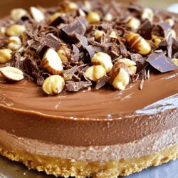 To make this delightful cheesecake, you need a few key ingredients. Here’s what you will need: - 1 ½ cups graham cracker crumbs - ½ cup unsalted butter, melted - 2 cups cream cheese, softened - 1 cup Nutella - 1 cup powdered sugar - 1 teaspoon vanilla extract - 1 cup heavy whipping cream - Chocolate shavings (for garnish) - Chopped hazelnuts (for garnish) These ingredients create a rich, creamy, and sweet dessert. The graham cracker crust gives a nice crunch, while Nutella adds that famous chocolate-hazelnut flavor. You will need some basic kitchen tools to make this cheesecake. Here’s a list to help you get started: - 9-inch springform pan - Mixing bowls - Electric mixer - Spatula - Measuring cups and spoons - Plastic wrap These tools make the process easy and fun. The springform pan helps you release the cheesecake without mess. If you have dietary needs, there are easy swaps for this recipe. Here are some suggestions: - For gluten-free: Use gluten-free graham cracker crumbs. - For dairy-free: Use a dairy-free cream cheese and coconut cream instead of heavy cream. - For a lower sugar option: Substitute powdered sugar with a sugar alternative. These substitutions help everyone enjoy this dessert without worry. The flavors will still shine through, making it a treat for all! To start, grab a medium bowl. Combine 1 ½ cups of graham cracker crumbs with ½ cup of melted unsalted butter. Mix them well until the crumbs are coated. This mixture should stick together slightly. Press it firmly into the bottom of a 9-inch springform pan. You want an even layer. After that, place the pan in the fridge while you make the filling. This helps the crust firm up. Now, take a large mixing bowl. Beat 2 cups of softened cream cheese with an electric mixer. Mix until it is smooth and creamy. Slowly add 1 cup of Nutella, 1 cup of powdered sugar, and 1 teaspoon of vanilla extract. Keep mixing on medium speed until everything blends well. The mixture should be smooth and creamy with no lumps. In a separate bowl, pour in 1 cup of heavy whipping cream. Use a mixer to whip the cream until stiff peaks form. This means when you lift the mixer, the cream stands tall. Then, gently fold this whipped cream into the Nutella mixture. Use a spatula and fold slowly. This keeps the mixture light and fluffy. Be careful not to deflate the whipped cream. Next, pour the Nutella cheesecake filling over your chilled crust. Spread it evenly using a spatula. Make sure the top is smooth. Cover the springform pan tightly with plastic wrap. Place it in the fridge for at least 4 hours, but overnight is best. This helps the cheesecake set up. When it's ready, remove it from the pan and garnish with chocolate shavings and chopped hazelnuts. Enjoy your delicious treat! For the complete recipe, check out the Full Recipe. To get the best texture for your no-bake Nutella cheesecake, focus on beating the cream cheese well. Start with softened cream cheese; this helps it mix smoothly. When you add Nutella and powdered sugar, mix until it is creamy and smooth. For the whipped cream, whip until stiff peaks form. This step adds air and lightness, making the cheesecake fluffy. Gently fold the whipped cream into the Nutella mix. This keeps the air in and avoids a dense cake. Presentation is key to impressing your guests. First, use a sharp knife to slice the cheesecake neatly. Wipe the knife with a damp cloth between cuts for clean edges. When serving, place a slice on a dessert plate. Drizzle some Nutella or chocolate sauce over the top for a rich touch. Add a sprinkle of chopped hazelnuts and chocolate shavings for a crunchy contrast. This not only looks great but adds extra flavor, making each bite delightful. One common mistake is not chilling the cheesecake long enough. Make sure to refrigerate it for at least 4 hours, or overnight if possible. This helps the cheesecake set properly. Another mistake is overmixing the whipped cream. If you mix it too long, the cream can turn grainy. Also, avoid using cold cream cheese. Cold cheese doesn't blend well and can leave lumps. By avoiding these mistakes, you ensure a smooth, creamy cheesecake that everyone will love. {{image_4}} You can mix it up with different flavors in your cheesecake. Try using peanut butter instead of Nutella for a nutty twist. You can also add crushed berries like strawberries or raspberries for a fruity taste. If you want something tropical, use coconut cream and a little bit of pineapple. Each of these changes will give your cheesecake a fresh and unique flavor. Making this cheesecake gluten-free is simple. Just swap the graham cracker crumbs for gluten-free cookies or almond flour. For a dairy-free version, use a dairy-free cream cheese and coconut cream instead of heavy cream. This way, you can enjoy a tasty treat that fits your dietary needs. Toppings can take your cheesecake to the next level. Sprinkle chocolate shavings on top for a rich look. You can also add fresh fruit like strawberries or bananas for color and taste. Chopped nuts like hazelnuts or almonds add a nice crunch. Drizzling some caramel or chocolate sauce on top makes it extra special. Each of these toppings adds a new layer of flavor and fun to your no-bake Nutella cheesecake. Don't forget to check out the Full Recipe for more tips! To keep your no-bake Nutella cheesecake fresh, store it in the fridge. Place slices in an airtight container. If you have a whole cheesecake left, cover the springform pan tightly with plastic wrap. This helps retain moisture and flavor. Avoid stacking other foods on top, as it can cause dents. No-bake cheesecake can last up to five days in the fridge. After that, it may lose its great taste and texture. Always check for any off smells or changes in color before eating. If it looks or smells strange, it's best to toss it. Freezing your no-bake cheesecake is a great option if you want to store it longer. First, let it chill completely in the fridge. Then, wrap it tightly in plastic wrap and then in aluminum foil. This will protect it from freezer burn. You can freeze it for up to two months. When you're ready, thaw it in the fridge overnight before serving. Don't forget to check out the full recipe for all the details! Yes, you can use mascarpone or ricotta cheese instead of cream cheese. These cheeses offer a different taste and texture. Mascarpone gives a richer flavor, while ricotta adds a lightness. Just remember, the cheesecake will change slightly in flavor and creaminess. The cheesecake is set when it feels firm to the touch. You should also see it pull away slightly from the pan edges. After chilling for at least four hours, check for a smooth surface. If it jiggles in the center, it needs more time. You can serve this cheesecake with a drizzle of warm Nutella on top. Add fresh fruits like strawberries or raspberries for a bright touch. For crunch, sprinkle extra chopped hazelnuts or chocolate shavings. Serve slices on dessert plates for a fancy look. Check out the Full Recipe for more ideas! You can now make a delicious no-bake Nutella cheesecake with ease. We covered key ingredients, necessary tools, and helpful substitutions for dietary needs. The step-by-step guide shows how to prepare the crust, make the creamy filling, and chill it just right. Remember the tips for texture, serving, and avoiding mistakes. You explored fun variations, storage tips, and answered common questions. With this knowledge, you can create a treat that delights everyone. Now, it's time to enjoy your homemade cheesecake and impress your friends and family.