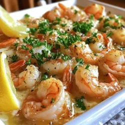 - 1 lb large shrimp, peeled and deveined - 4 tablespoons unsalted butter - 4 cloves garlic, finely minced - 1 lemon, freshly juiced - 2 tablespoons fresh parsley, finely chopped - Skillet - Tongs - Measuring spoons - Calories per serving: About 250 - Fat: 18g - Carbohydrates: 2g - Protein: 22g In this dish, you will find shrimp as the star. Shrimp is not only tasty, it cooks fast. This helps make the meal quick and easy. You also need butter. Unsalted butter gives a rich flavor and keeps the dish light. Garlic is another key ingredient. It adds a strong, savory taste. Use fresh garlic for the best flavor. The lemon juice brings brightness. It cuts through the richness of the butter. Lastly, parsley adds color and a fresh touch. For tools, a skillet is required. A good skillet helps with even cooking. You will need tongs to flip the shrimp easily. Measuring spoons ensure you use the right amounts of garlic and butter. Now let's talk about nutrition. Each serving has about 250 calories. This dish is low in carbs, making it great for many diets. The shrimp provides a good amount of protein. This keeps you full longer. The balance of fat from butter and protein makes it satisfying. For details on the cooking process, you can find the Full Recipe. - Rinse and dry shrimp - Mince garlic and chop parsley - Juice lemon First, rinse the shrimp under cold water. This will help remove any dirt. After rinsing, pat them dry with a paper towel. Use a clean plate to keep them ready. Next, mince the garlic finely. This way, it will release its flavor well. Chop the parsley into small pieces for a fresh touch. Lastly, juice the lemon. You need about two tablespoons of juice. This will add a nice zing to the dish. - Melt butter in a skillet - Sauté garlic until fragrant - Add shrimp and cook until pink Now, take a skillet and melt the butter over medium heat. Make sure it does not brown. Swirl the pan to help the butter melt evenly. Once melted, add the minced garlic. Sauté it for 1-2 minutes. You want it fragrant and not brown. Next, raise the heat a bit to medium-high. Add the shrimp to the skillet in a single layer. Let them cook for 2-3 minutes. They should turn pink on one side. Flip them over to cook the other side. - Add lemon juice for flavor - Stir in parsley - Serve hot in a dish After the shrimp turn pink, drizzle the lemon juice over them. Cook for another 1-2 minutes. The shrimp should be fully cooked and opaque. Remove the skillet from heat. Sprinkle the chopped parsley over the shrimp and stir well. This gives the dish a fresh flavor and a pop of color. Serve the shrimp hot in a dish for the best taste. Check out the Full Recipe for more details on this delightful meal! To pick fresh shrimp, look for a slight sheen. They should smell like the ocean, not fishy. If they feel firm and bounce back when pressed, they are fresh. Cooking times vary by size. For large shrimp, 2-3 minutes per side works well. For smaller shrimp, reduce the time to 1-2 minutes. To avoid overcooking, watch for their color. Shrimp turn pink and opaque when ready. Remove them from heat as soon as they are done. The right amount of butter makes a difference. Four tablespoons adds richness without being too greasy. You can adjust this based on taste preferences. When choosing garlic, fresh is best. It gives a strong flavor that dried garlic lacks. If you want to change it up, add herbs like thyme or spices like red pepper flakes. These will give your dish a new twist. Pair this dish with rice or pasta for a hearty meal. Garlic butter shrimp also goes well with a side of steamed vegetables. For garnishes, lemon slices and parsley add color and flavor. A fresh salad can brighten the plate too. As for drinks, a crisp white wine complements the dish nicely. Sparkling water with lemon is a refreshing non-alcoholic option. Enjoy your meal! For the full recipe, check out the details above. {{image_4}} - Using alternative shrimp types: You can use medium or small shrimp for this dish. They cook faster and still taste great. - Dairy-free butter options: If you want a dairy-free option, try using olive oil or coconut oil. They add a nice flavor too. - Different citrus juices: Swap lemon juice for lime or orange juice. Each brings its own unique twist to the dish. - Adding spices like red pepper flakes: If you like heat, sprinkle in some red pepper flakes. They add a nice kick to the shrimp. - Incorporating vegetables like spinach: Toss in a handful of fresh spinach while cooking. It adds color and extra nutrients. - Making it a creamy garlic butter shrimp: Stir in some heavy cream at the end for a rich, creamy sauce. It's a delicious change! - Turning it into a shrimp pasta dish: Serve the shrimp over cooked pasta. Add the sauce for a filling meal. - Skewered shrimp for grilling: Thread the shrimp onto skewers and grill them. This adds a smoky flavor that's perfect for summer. - Shrimp tacos with a twist: Use the shrimp in soft tortillas with your favorite toppings. It's a fun and tasty way to enjoy shrimp! For the full steps and details, check out the Full Recipe. How long can garlic butter shrimp last? Garlic butter shrimp can last in the fridge for about 2-3 days. Store it in a sealable container to keep it fresh. Proper storage containers Use airtight containers to prevent air from getting in. Glass or plastic containers work well. Can you freeze cooked shrimp? Yes, you can freeze cooked shrimp. It stays good in the freezer for about 2-3 months. Best practices for freezing and reheating Wrap shrimp tightly in plastic wrap or foil. Place them in freezer bags. When reheating, thaw in the fridge overnight for the best results. Best methods to reheat without drying out Reheat garlic butter shrimp on low heat. You can use a skillet or microwave. Add a splash of water or butter to keep it moist. Time adjustments based on serving size For small servings, heat for about 1-2 minutes. Larger servings may take 3-5 minutes. Always check to avoid overcooking. For the full recipe, check out the [Full Recipe]. To clean shrimp, follow these steps: - Rinse the shrimp under cold running water. - Use your fingers to remove any debris. - Pat the shrimp dry with a paper towel. - Place the cleaned shrimp on a clean plate. Cleaning shrimp is quick and easy. Keeping them fresh helps your dish shine. Yes, you can use frozen shrimp. Here’s how to thaw them: - Place the shrimp in a bowl of cold water. - Let them sit for about 15-20 minutes. - Change the water halfway for faster thawing. When using frozen shrimp, cook them a bit longer. This ensures they heat through properly. Look for these signs: - Shrimp turn pink and opaque. - They curl into a C-shape. - The flesh feels firm to the touch. These cues mean your shrimp are done and ready to eat. Yes, you can! Try these flavor boosters instead: - Use shallots for a mild onion taste. - Add fresh herbs like basil or cilantro. - Incorporate spices like paprika or cumin. These alternatives can still make your dish tasty and unique. Explore these options for a fun twist on the recipe. For the full recipe, check out Garlic Butter Shrimp Delight. In this post, we explored a simple garlic butter shrimp recipe. We covered the main ingredients, tools needed, and nutritional info. The step-by-step instructions make cooking easy and fun. Tips on perfecting shrimp and serving ideas enhance your dish. Variations allow you to tailor it to your taste. Remember to store your shrimp properly to enjoy leftovers. Whether for a quick dinner or a special occasion, this dish shines. Get cooking and enjoy the delicious experience you've created!