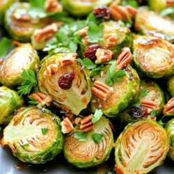 - 1 lb Brussels sprouts, trimmed and halved - 2 tablespoons olive oil - 1/4 teaspoon salt - 1/4 teaspoon black pepper - 1/4 cup balsamic vinegar - 2 tablespoons honey - 1/4 cup pecans, roughly chopped - 1/4 cup dried cranberries - Fresh parsley, chopped, for garnish When I make balsamic glazed Brussels sprouts, I gather all my ingredients first. The Brussels sprouts are the star of the show. I love using fresh sprouts that are bright green. They should feel firm and not wilted. I always trim and halve them to help them cook evenly. Next, I grab my olive oil, salt, and pepper. Olive oil adds a rich flavor, and the salt and pepper bring out the sprouts' natural taste. For the glaze, I use balsamic vinegar and honey. The vinegar gives a tangy kick, while honey adds sweetness. I also like to include chopped pecans and dried cranberries. The pecans add a nice crunch, and the cranberries give bursts of flavor. Lastly, a sprinkle of fresh parsley makes the dish pop. It adds color and freshness to the plate. For the full recipe, you can check the detailed instructions to make this dish even easier. - Preheat oven to 400°F (200°C). This step ensures the sprouts roast well. - In a bowl, combine Brussels sprouts with 2 tablespoons of olive oil, 1/4 teaspoon salt, and 1/4 teaspoon black pepper. Toss them until every sprout is coated. - Line a baking sheet with parchment paper. This prevents sticking and makes cleanup easy. - Arrange the Brussels sprouts on the baking sheet in a single layer. Roast for 20-25 minutes. Halfway through, stir them to ensure even cooking and browning. - In a small saucepan, combine 1/4 cup of balsamic vinegar and 2 tablespoons of honey. - Heat over medium until it simmers. Then reduce the heat and let it simmer for 5-7 minutes. Stir until it thickens. - Drizzle the balsamic glaze over the roasted Brussels sprouts. Toss gently to coat them well. - Add in 1/4 cup of chopped pecans and 1/4 cup of dried cranberries. This mix adds crunch and sweetness. - Return the baking sheet to the oven for an extra 5 minutes. This step helps the glaze caramelize on the sprouts. For a complete view of the process, check the Full Recipe for Balsamic Glazed Brussels Sprouts with a Twist. To get the best flavor, space the Brussels sprouts on the baking sheet. This allows hot air to circulate around each sprout, helping them cook evenly. If they are too close together, they will steam instead of roast. Stir the sprouts halfway through cooking. This helps them brown nicely and become tender all over. Want to elevate the taste? Add some herbs like thyme or rosemary. A pinch of garlic powder can also boost the flavor. If you want a bit more zing, squeeze a splash of fresh lemon juice over the sprouts right before serving. This adds brightness and freshness to the dish that balances the sweetness. For a beautiful presentation, serve the Brussels sprouts in a shallow dish. Drizzle any extra balsamic glaze over the top. Add a sprinkle of chopped pecans and cranberries for color and texture. Fresh parsley on top gives a nice pop of green, making the dish look even more appealing. Each step enhances the overall look and taste of your Balsamic Glazed Brussels Sprouts. For the full recipe, check out the details above. {{image_4}} You can swap honey for maple syrup in this recipe. Maple syrup gives a lovely flavor. It also makes this dish vegan-friendly. If you want to avoid honey, choose agave nectar. Both options work well with balsamic vinegar. Instead of pecans, try walnuts or almonds. They add nice crunch and flavor. You can also use fresh fruits like apples or pears. These fruits bring a sweet twist to the dish. Dried cranberries add chewiness, but fresh fruits change the texture nicely. You can cook Brussels sprouts on the stovetop, too. Just sauté them in olive oil over medium heat. Stir often until they become tender and golden. If you’re short on time, use an air fryer. Cook them at 375°F for about 15 minutes. This method gives a crisp outside and soft inside. Store any leftover Brussels sprouts in the fridge. Place them in an airtight container. This keeps them fresh for up to four days. If you don't have an airtight container, wrap them tightly in plastic wrap. This method also helps maintain their flavor. You can freeze Brussels sprouts for later use. First, blanch them in boiling water for two minutes. Then, cool them quickly in ice water. Drain well and place them in freezer bags. Remove as much air as possible before sealing. They can last for up to three months in the freezer. When you're ready to use them, thaw the Brussels sprouts overnight in the fridge. To reheat, roast them in the oven or sauté them in a pan. This keeps them crisp and tasty. Leftover Brussels sprouts can be used in many ways. Toss them in salads for a hearty touch. They add great flavor to wraps or sandwiches. You could also mix them into a stir-fry for extra nutrition. For breakfast, try adding them to scrambled eggs or an omelet. These ideas make sure you enjoy every bite of your delicious creation. For the complete Balsamic Glazed Brussels Sprouts recipe, check out the Full Recipe link. To pick fresh Brussels sprouts, look for bright green, firm sprouts. Avoid any that are yellow or wilted. The sprouts should feel heavy for their size. Smaller sprouts are usually more tender and sweeter. Check for tight leaves, as loose ones can mean older sprouts. Always buy from a trusted source for the best quality. Yes, you can make balsamic glazed Brussels sprouts ahead of time. Roast the Brussels sprouts and let them cool. Store them in an airtight container in the fridge for up to three days. When ready to serve, reheat in the oven at 350°F (175°C) for about 10-15 minutes. This keeps them crispy and tasty. Brussels sprouts are very healthy! They are low in calories and high in fiber. One cup has about 38 calories and 3 grams of fiber. They are also rich in vitamins C and K. These nutrients help support your immune system and bone health. Plus, they contain antioxidants that may fight inflammation. Balsamic glazed Brussels sprouts pair well with many dishes. Try serving them with roasted chicken or grilled salmon. They also work great alongside a hearty grain like quinoa or farro. For a vegetarian option, serve with stuffed bell peppers or a fresh salad. This makes for a colorful and balanced meal. For the complete procedure and details on making Balsamic Glazed Brussels Sprouts with a Twist , check out the [Full Recipe]. In this post, we explored how to make balsamic glazed Brussels sprouts. You learned about the key ingredients, including the vital glaze. We covered each step, ensuring your sprouts roast perfectly. I shared tips to enhance flavors and how to present them nicely. You also found variations like swapping sweeteners or nuts. Finally, you discovered storage methods for leftovers. Enjoy these tasty sprouts, knowing they're healthy and easy to prepare!