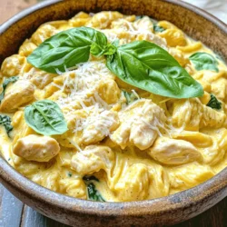 - 1 lb boneless, skinless chicken breasts, cut into bite-sized pieces - 1 tablespoon extra virgin olive oil - 4 cups low-sodium chicken broth - 2 cups pasta of your choice (farfalle or penne work beautifully) - 1 cup heavy cream - 1 cup freshly grated Parmesan cheese - 1 cup fresh baby spinach - 1 teaspoon garlic powder - 1 teaspoon onion powder - 1 teaspoon Italian seasoning - Sea salt and freshly ground black pepper to taste - Fresh basil leaves for garnish - Extra Parmesan cheese for serving - A splash of lemon juice for brightness When making Instant Pot creamy chicken pasta, you want the best ingredients. Fresh chicken adds flavor and texture. Olive oil gives a nice base for sautéing. Chicken broth is key for a rich sauce. Choose pasta shapes that hold sauce well, like farfalle or penne. Heavy cream and Parmesan cheese create that creamy texture we all love. Spinach adds color and nutrition. Seasonings are simple but vital. Garlic powder and onion powder add depth. Italian seasoning brings herbs together. Don't forget salt and pepper to enhance all these flavors. Optional add-ins can elevate your dish. Fresh basil leaves add a pop of freshness. Extra Parmesan cheese gives a richer taste. A splash of lemon juice brightens the dish, making it even more delightful. For the full recipe, check out the details above. 1. Start by cutting your chicken breasts into bite-sized pieces. This helps them cook evenly. 2. Gather your spices. You will need garlic powder, onion powder, and Italian seasoning. 3. Measure out the chicken broth, heavy cream, and Parmesan cheese for later use. 4. Rinse your fresh baby spinach. It adds great color and flavor to the dish. 5. Have your pasta ready. Farfalle or penne work best for this recipe. 1. Turn on your Instant Pot and select the sauté function. Wait until it heats up. 2. Pour in the olive oil. Once it shimmers, add the seasoned chicken pieces. 3. Sauté the chicken for about 3-4 minutes until it is golden brown. 4. Carefully add the chicken broth. Use a wooden spoon to scrape up any bits. 5. Add the pasta to the pot, making sure it is covered with broth. 6. Close the lid and set the Instant Pot to manual high pressure for 4 minutes. 7. When the timer beeps, perform a quick release. Turn the valve to venting slowly. 1. Once the steam has escaped, open the lid carefully. Stir the mixture gently. 2. Pour in the heavy cream and add the grated Parmesan cheese. Mix until creamy. 3. Fold in the fresh baby spinach. It will wilt quickly in the warm pasta. 4. Taste the dish and add more salt or pepper if needed. 5. Serve hot, garnishing with fresh basil leaves for a pop of color. For the full recipe, check out the Instant Pot Creamy Chicken Pasta Delight. Enjoy your meal! To get pasta just right, follow a few simple steps. First, choose the right type of pasta. I find farfalle or penne work best. They hold sauce well and cook evenly. When adding pasta to the Instant Pot, make sure it is fully submerged. This helps it cook without becoming mushy. For an extra flavor boost, think about adding fresh herbs. Chopped parsley or thyme can make a big difference. You can also squeeze a little lemon juice before serving. This brightens the dish and balances the creaminess. If you like heat, red pepper flakes add a nice kick. One common mistake is not scraping the bottom of the pot. This can lead to burnt bits and a less tasty dish. Always use a wooden spoon to deglaze the pot after browning the chicken. Another mistake is overcooking the pasta. Stick to the 4-minute cooking time for perfect pasta. Lastly, don’t forget to taste before serving. Adjust salt and pepper to your liking for a perfect finish. For the full recipe, check out Instant Pot Creamy Chicken Pasta Delight. {{image_4}} You can swap the chicken for other proteins. Try using shrimp or turkey instead. Both options work well and taste great. You can also use tofu if you want a lighter meal. Just remember to adjust cooking times. Shrimp cooks fast, while turkey may need a few extra minutes. If you need a gluten-free version, choose gluten-free pasta. Many brands offer great options that taste good. Make sure to check the cooking time on the package. You may need to adjust the liquid in your recipe. You can also use rice or quinoa for a unique twist. For a vegetarian dish, skip the chicken. Add more veggies like bell peppers or mushrooms. You could also add chickpeas for extra protein. Make sure to keep the rest of the recipe the same. The creamy sauce will still be rich and satisfying. Explore the [Full Recipe] for more details and tips! To keep your creamy chicken pasta fresh, place it in an airtight container. Make sure to let it cool to room temperature first. Store the leftovers in the fridge for up to three days. This way, you can enjoy it again without losing flavor. When you’re ready to eat, reheat the pasta in a pot over medium heat. Stir it gently to heat evenly. If it looks a bit dry, add a splash of chicken broth or cream to bring back the moisture. You can also microwave it in a bowl. Heat it for 1-2 minutes, stirring halfway through. If you want to freeze your creamy chicken pasta, portion it into freezer-safe containers. Leave a little space at the top for expansion. It can stay in the freezer for up to two months. To thaw, move it to the fridge for a night before reheating. This keeps the pasta tasty and smooth. For the full recipe, check out the details above. Cooking chicken in the Instant Pot takes about 4 minutes on high pressure. This time is perfect for boneless, skinless chicken breasts. Always ensure the chicken is cut into small pieces for even cooking. If the pieces are larger, increase the cooking time by a few minutes. The Instant Pot cooks the chicken quickly and keeps it juicy. Yes, you can use whole wheat pasta. It adds a nice nutty flavor and is healthier. Just keep in mind that whole wheat pasta may need a little more water. Check the package for the recommended cooking time. You might need to adjust the cooking time by one minute in the Instant Pot for the best results. This creamy chicken pasta pairs well with many sides. Here are some ideas: - A fresh garden salad - Steamed broccoli or green beans - Garlic bread or crusty rolls - Roasted vegetables like zucchini or bell peppers Each of these sides complements the rich flavors of the creamy chicken pasta. For even more flavor, sprinkle some extra Parmesan cheese on top of your dish. You can find the complete recipe in the [Full Recipe]. You learned about key ingredients and how to prepare creamy chicken pasta in an Instant Pot. We covered cooking steps, tips for perfect texture, and spices that boost flavor. You also discovered variations for different diets and how to store leftovers for later meals. Cooking doesn't need to be hard. With the right ingredients and steps, you can create delicious dishes. So, grab your Instant Pot and enjoy making this creamy pasta tonight!