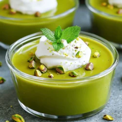 To make my from-scratch pistachio pudding, you need simple ingredients. Here’s what you will need: - 1/2 cup shelled pistachios (preferably unsalted) - 2 1/2 cups milk (whole or 2%) - 1/2 cup granulated sugar - 1/4 cup cornstarch - 1/4 teaspoon fine sea salt - 1/2 teaspoon pure vanilla extract - 2 tablespoons unsalted butter - Whipped cream for topping (optional) - Extra pistachios for garnish (optional) Each ingredient plays a role in making this dessert creamy and tasty. The pistachios create that signature nutty flavor and give the pudding a lovely green color. I recommend using unsalted pistachios for the best control over the dessert's overall taste. Milk adds creaminess, while sugar sweetens the mix. Cornstarch helps thicken the pudding, making it smooth and rich. The salt balances the flavors, and vanilla adds a lovely aroma. Finally, butter makes the pudding extra silky. For those who want to dress it up, whipped cream and extra pistachios make great toppings. These simple ingredients come together to create a dessert that’s both comforting and impressive. For the full recipe, check out the instructions and start mixing! Start by placing the shelled pistachios in a food processor. Pulse them in short bursts. You want a fine, powder-like texture, not a paste. Once ground, set them aside for later use. Grab a medium saucepan. Add the granulated sugar, cornstarch, and fine sea salt. Whisk these dry ingredients together until they are well mixed. Then, add the finely ground pistachios. Make sure they blend evenly into the dry mixture. Now, slowly pour the milk into the saucepan while whisking. This keeps lumps from forming. Once the milk mixes well, place the saucepan over medium heat. Stir the pudding mixture as it heats. Cook it until it thickens and bubbles, about 5–7 minutes. When it starts to thicken, lower the heat to maintain a gentle simmer. After thickening, take the saucepan off the heat. Stir in the unsalted butter and pure vanilla extract. Mix until the pudding is smooth and all ingredients are well combined. Transfer the pudding to a bowl or divide it into individual cups. To stop a skin from forming, press plastic wrap against the surface. Let it cool to room temperature, then refrigerate for at least 2 hours. Once chilled, serve each portion with whipped cream on top. For extra flavor, sprinkle some whole pistachios over the cream. Enjoy this tasty treat! You can find the Full Recipe for detailed steps. To get the smoothest pistachio pudding, you must blend the pistachios well. Use a food processor to grind them into a fine powder. If you blend too much, they will turn into a paste. You want a light, fluffy texture that melts in your mouth. Once combined with milk and cooked, the pudding should feel creamy and luscious. Lumps can ruin your pudding. To avoid them, whisk the dry ingredients together before adding milk. When you pour in the milk, do it slowly while whisking. This helps mix everything well. Keep stirring as it heats. As it thickens, it should become smooth and free of lumps. Presentation makes a big difference. Use clear cups or elegant ramekins to show off the pudding's lovely green color. For extra flair, add a few whole pistachios on top. A small sprig of fresh mint also makes a great garnish. This not only looks nice but adds a fresh taste too. Feel free to get creative with toppings! Whipped cream is a classic choice. You can also sprinkle some crushed pistachios for added crunch. If you want a fun twist, try adding chocolate shavings or a drizzle of honey. Each option brings a new layer of flavor to your pistachio pudding. For the full recipe, check out the details above. {{image_4}} You can create a rich chocolate pistachio pudding easily. Start by adding 1/4 cup of cocoa powder when mixing the dry ingredients. This step gives your pudding a deep chocolate flavor while keeping the pistachio taste. Once you finish making the pudding, you will enjoy a creamy dessert that tastes like a dream. For a vegan version, swap out the milk with almond milk or coconut milk. Use a vegan butter alternative to replace the unsalted butter. The rest of the recipe stays the same. This change helps you enjoy a plant-based treat that is just as creamy and delicious. If you're short on time, buy instant pudding mix. Follow the package instructions and add finely ground pistachios. This quick version gives you a tasty dessert in minutes. You can still enjoy the flavor while saving time in the kitchen. For the full recipe and more details, check out the [Full Recipe]. To keep your pistachio pudding fresh, store it in the fridge. Use an airtight container. If you don’t have one, cover the pudding tightly with plastic wrap. Press the wrap directly onto the surface to avoid a skin forming. This helps maintain its creamy texture. When stored properly, your pistachio pudding lasts about 4 to 5 days in the fridge. After that, it may start to lose its flavor and texture. Always check for any signs of spoilage before eating. If you prefer to enjoy your pudding warm, gently reheat it on the stove. Use low heat while stirring often. Add a splash of milk if it seems too thick. Avoid the microwave, as it can heat unevenly and change the texture. Enjoy your delicious pudding warm or chilled! Yes, you can use different nuts. Almonds, cashews, or walnuts work well. Just make sure to blend them finely like the pistachios. Each nut will change the flavor a bit, so choose one you like best. You can use almond milk, oat milk, or coconut milk. Each will give a unique taste. If you want a creamier pudding, choose a nut milk that is richer, like cashew milk. To make this pudding sugar-free, use a sugar substitute. You can use stevia or erythritol. Start with a smaller amount since these sweeteners can be sweeter than sugar. Yes, you can switch up vanilla extract for other flavors. Try almond extract or even maple extract. These will give your pudding a new twist. You can make this pudding a day in advance. Just store it in the fridge after it cools. This way, it sets nicely and is ready when you want to serve it. For the full recipe, click here. You now have a complete guide to making delicious pistachio pudding. We covered the ingredients, step-by-step instructions, and tips to ensure it turns out perfect. You learned about tasty variations and how to store your pudding too. Enjoy exploring flavors and customizing your recipe. Making this treat can be fun, tasty, and simple. Trust me, your loved ones will appreciate your effort. So, gather your ingredients and start creating your own pistachio pudding today!