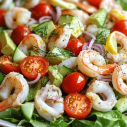 To make the perfect seafood salad, gather these tasty ingredients: - 200g cooked shrimp, peeled and deveined - 200g cooked calamari rings - 150g crab meat, shredded - 1 cup cherry tomatoes, halved - 1 cucumber, diced - 1 ripe avocado, diced - 1/4 red onion, finely chopped - 2 tablespoons fresh dill, finely chopped - Juice of 1 lemon (about 2 tablespoons) - 3 tablespoons extra virgin olive oil - Salt and freshly ground black pepper to taste - Mixed salad greens (like arugula, spinach, or romaine) for serving When choosing seafood, freshness is key. Here are some tips to help you: - Smell: Fresh seafood should smell like the ocean, not fishy. - Texture: The meat should be firm and springy to the touch. - Color: Look for bright colors that look vibrant and not dull. - Shells: If buying shellfish, ensure the shells are closed and not cracked. You want the best seafood for your salad. This makes the dish tasty and safe to eat. Feel free to get creative! Here are some optional ingredients you can add: - 1 bell pepper, diced for crunch - 1/2 cup olives for a briny flavor - Fresh herbs like parsley or basil for extra freshness - A dash of hot sauce for some heat These additions allow you to tailor your seafood salad to your taste. You can explore new flavors and textures. For a complete recipe, check out the Full Recipe. Start by grabbing a large mixing bowl. Place 200g of cooked shrimp, 200g of calamari rings, and 150g of shredded crab meat into the bowl. Gently toss the seafood together. Be careful not to break any pieces. You want to keep them whole for a nice texture. This mix brings the ocean's best flavors to your salad. Next, add the fresh vegetables. Toss in one cup of halved cherry tomatoes, one diced cucumber, and one diced avocado. The bright colors of these veggies make the salad pop. They also add crunch and creaminess. Mix them gently with the seafood. This step is key for a well-balanced dish. For the dressing, take a small bowl. Combine 1/4 of a finely chopped red onion, 2 tablespoons of fresh dill, the juice of one lemon, and 3 tablespoons of extra virgin olive oil. Whisk these ingredients together until they blend well. Season your dressing with salt and freshly ground black pepper to taste. This dressing adds a zesty kick to the salad. Once your dressing is ready, drizzle it over the seafood and veggies. Toss everything together gently again. Let the salad sit for about 10 minutes. This resting time helps the flavors mingle. Serve the salad on a bed of mixed greens for a beautiful presentation. For the full recipe, check out Ocean's Bounty Seafood Salad. When tossing your seafood salad, use a large bowl. This helps avoid spills. Gently mix the seafood and vegetables. You want to keep the shrimp and crab intact. A light touch prevents squishing. Use a spatula or your hands for better control. Toss until all ingredients are mixed well. This ensures every bite is tasty. Fresh herbs can make your seafood salad shine. Dill works great with seafood. It adds a bright taste. You can also try parsley or cilantro for a different flavor. Don’t forget about lemon juice. It brightens up the whole dish. A sprinkle of sea salt and fresh pepper adds depth. Use these simple additions to elevate your salad. Presentation matters when serving seafood salad. Start with a bed of mixed greens. This adds color and crunch. Use a large bowl or individual plates. Spoon the seafood mixture on top. Make it look inviting! Garnish with extra dill and lemon wedges. This adds a fresh touch. For an elegant look, serve with a chilled white wine. Enjoy your Ocean's Bounty Seafood Salad! {{image_4}} You can change up your seafood salad by using different types of seafood. Shrimp, calamari, and crab meat are classic choices, but options abound. Consider using scallops, lobster, or even smoked salmon. Each type brings a unique flavor. Always choose fresh seafood for the best taste. Frozen seafood works too, just ensure it's thawed properly before use. Mix and match to find your favorite combination. The dressing can transform your seafood salad. While I love the lemon and dill dressing from the Full Recipe, many options exist. For a creamier twist, try a yogurt-based dressing. You could also use a light vinaigrette with balsamic or lime juice. Experiment with different herbs like basil or cilantro for added zest. Just remember to keep it light, so the seafood shines. Your seafood salad can sit on various bases. Mixed greens, like arugula or spinach, provide a fresh backdrop. For a heartier meal, serve it on pasta or quinoa. You can even use a bed of sliced cucumbers for a low-carb option. Try serving it in avocado halves for a fun presentation. The base adds texture and flavor to each bite, so choose what you love! Store leftover seafood salad in an airtight container. This keeps it fresh and safe. You should refrigerate it right away. It tastes best when used within two days. If you wait too long, the seafood can spoil. Use glass or BPA-free plastic containers. Glass containers keep flavors intact. They also do not stain. Choose smaller containers for single servings. This makes it easy to grab a quick lunch. Seafood salad is best served cold. Reheating is not needed. If you prefer a warm dish, heat leftover seafood gently in a skillet. Use low heat and stir often. This keeps seafood tender and prevents overcooking. For more details, check the Full Recipe for preparation tips. For a great seafood salad, I love using shrimp, crab, and calamari. They offer a mix of flavors and textures. Shrimp adds a sweet taste, while crab gives a rich flavor. Calamari adds a nice chewiness. You can also try scallops or lobster for a special twist. Just make sure they're fresh and cooked well. This ensures your salad shines with every bite. You can store seafood salad in the fridge for up to three days. Make sure you keep it in an airtight container. This helps the seafood stay fresh. If you see any signs of spoilage, like a bad smell or odd color, toss it out. Always trust your nose and eyes when it comes to food safety! Yes, you can make seafood salad ahead of time! I often prepare it a few hours before serving. This allows the flavors to blend nicely. If you make it a day in advance, just add the dressing right before serving. This keeps the salad fresh and prevents sogginess. For the best taste, serve it chilled. For the full recipe, check out Ocean's Bounty Seafood Salad! You learned key ingredients and steps for making seafood salad. From choosing fresh seafood to mixing veggies and creating dressings, each step matters. Remember to enhance flavors with herbs and present your dish well. With variations and smart storage tips, you can enjoy this dish multiple times. A great seafood salad adds fun to meals. Try new options to keep it exciting!