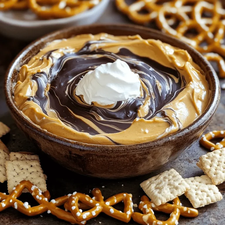The key ingredients make Buckeye Dip rich and tasty. You will need: - 1 cup creamy peanut butter - 1 cup powdered sugar - 1/2 cup cream cheese, softened - 1 teaspoon pure vanilla extract - 1 cup whipped topping - 1 cup semi-sweet chocolate chips - 2 tablespoons coconut oil - Mini pretzels or graham crackers for serving Each ingredient adds a layer of flavor. The creamy peanut butter gives a nutty base. The powdered sugar adds sweetness, while the cream cheese makes it smooth. Vanilla extract enhances the taste, and whipped topping gives it a light texture. You can add a few optional ingredients to boost the flavor: - A pinch of salt to balance sweetness - A splash of almond extract for a nutty twist - Chopped nuts for extra crunch These options help customize the dip to your taste. A pinch of salt can really make the flavors pop. Almond extract adds a nice layer of flavor. Chopped nuts give it a fun texture. If you have dietary needs, you can still enjoy this dip. Here are some substitutions: - Use almond butter instead of peanut butter for a nut-free option. - Swap cream cheese with a dairy-free alternative for a vegan dip. - Replace powdered sugar with a sugar substitute to lower calories. These substitutions keep the dip tasty while meeting dietary needs. Always check labels to ensure the products fit your diet. Enjoy this fun treat without worry! Start with a large mixing bowl. Add 1 cup of creamy peanut butter, 1 cup of powdered sugar, 1/2 cup of softened cream cheese, and 1 teaspoon of pure vanilla extract. Use an electric mixer or a sturdy spatula to mix these ingredients together. Keep mixing until you see a smooth and lump-free mixture. This step is key to a great dip. Now, let's make the chocolate topping. Take 1 cup of semi-sweet chocolate chips and 2 tablespoons of coconut oil. Place these in a microwave-safe bowl. Heat the bowl in the microwave for 30 seconds. Take it out and stir well. Repeat this until the chocolate is completely melted. This usually takes about 1 to 2 minutes. Make sure it is smooth and shiny. Once the base is ready, carefully fold in 1 cup of whipped topping using a rubber spatula. This will make the dip light and fluffy. After mixing, transfer the dip into a nice serving bowl. Smooth the top with a spatula. Now, drizzle the melted chocolate over the dip. You can use a knife to swirl the chocolate into the dip for a pretty look. Cover the dip with plastic wrap and chill it in the fridge for at least 30 minutes. This helps the flavors mix well. When ready to serve, enjoy it with mini pretzels or graham crackers. To get the best texture for your Buckeye Dip, always use softened cream cheese. This helps create a smooth mix. When you fold in the whipped topping, do it gently. This keeps the dip light and airy. If you mix too hard, you might lose that fluffiness. Aim for a creamy, dreamy dip that is easy to scoop. A few common mistakes can ruin your dip. One mistake is using cold cream cheese. It can lead to lumps. Another issue is overmixing the dip. This can make it dense instead of fluffy. Lastly, don’t skip the chilling step. Letting it sit in the fridge for at least 30 minutes helps the flavors blend well. For a great presentation, use a nice bowl for your dip. Smooth the top before you add the chocolate. Drizzle the melted chocolate in a pretty design. Sprinkle crushed pretzels on top for added crunch. Arrange pretzels or graham crackers around the bowl. This creates a fun and inviting party platter. Your guests will love the look and taste! {{image_4}} You can easily change the flavor of Buckeye Dip. Try adding spices like cinnamon or nutmeg. A touch of sea salt can enhance the sweet taste. You could even mix in a splash of almond extract for a nutty twist. Each option adds a fun twist to the classic flavor. You can serve Buckeye Dip in many fun ways. Instead of using pretzels or graham crackers, try fresh fruits like apple slices and bananas. They add a fresh crunch and sweetness. You can also crush cookies on top for a different texture. This adds a delightful crunch to each bite. If you want a lighter dip, swap some ingredients. Use Greek yogurt instead of cream cheese for a protein boost. You can reduce the sugar by using a natural sweetener like honey or maple syrup. Also, try using dark chocolate chips for less sugar and more antioxidants. These swaps make the dip lighter but still tasty. To keep your Buckeye Dip fresh, store it in an airtight container. This helps prevent it from drying out. If you have any dip left, cover it well and place it in the fridge. Always use a clean spoon to scoop out more dip. This keeps the leftovers safe and tasty. You can freeze Buckeye Dip for later use. Just make sure to use a freezer-friendly container. Leave some space at the top, as the dip may expand. When ready to enjoy, thaw it in the fridge overnight. Stir it well before serving to restore its creamy texture. In the fridge, Buckeye Dip stays good for about 3 to 5 days. If you notice any changes in smell or texture, it’s best to toss it out. For the best taste, eat it within the first few days. Enjoying it fresh gives you the best flavor. Check the Full Recipe for all the details on making this delicious dip. Buckeye Dip is a sweet, creamy treat inspired by the famous Buckeye candies. It combines peanut butter, cream cheese, and powdered sugar. The dip gets its name from its rich flavors and looks like the nut of the Buckeye tree. It's a crowd-pleaser that tastes like dessert but is easy to serve at parties. Yes, you can make Buckeye Dip ahead of time. It tastes even better after chilling. Prepare it a day in advance and store it in the fridge. Just remember to cover it well to keep it fresh. This makes it a great option for busy days or events. You can serve Buckeye Dip with many tasty options. Here are some great choices: - Mini pretzels - Graham crackers - Apple slices - Celery sticks - Chocolate cookies These options give a nice mix of flavors and textures. They also make eating the dip more fun! Buckeye Dip can last about 3 to 5 days in the fridge if stored properly. Always keep it in an airtight container. If you see any change in smell or texture, it’s best to throw it away. Yes, you can freeze Buckeye Dip! Just place it in a freezer-safe container. It can last up to 2 months in the freezer. When you're ready to eat it, let it thaw in the fridge overnight. The texture may change slightly, but it will still taste great! Buckeye Dip is special because it combines classic flavors that many love. The mix of peanut butter and chocolate creates a rich taste that is hard to resist. Plus, it’s simple to make! It brings joy to any gathering with its fun and inviting look. For the full recipe, check out the Decadent Buckeye Dip section. Enjoy creating this delightful treat! Buckeye Dip is a fun and tasty treat. We explored its key ingredients and optional add-ons. I shared step-by-step instructions to make it, plus tips for great texture and serving. Don't forget the variations for new tastes and healthy options. Lastly, we covered how to store leftovers and answered common questions. Enjoy making this dip, and impress your friends and family at your next gathering with your culinary skills.