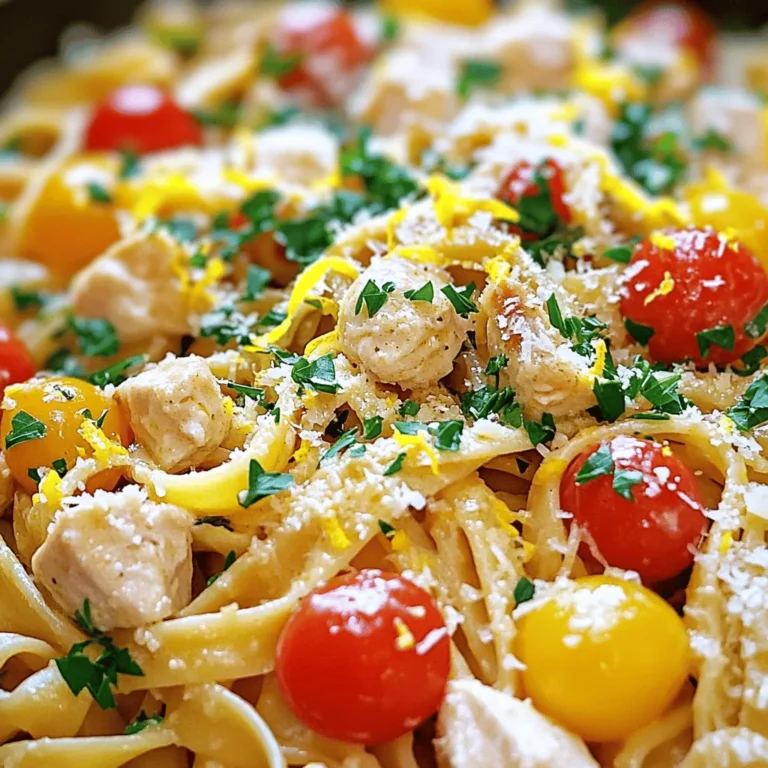 - 12 oz linguine pasta - 1 lb chicken breast, diced into bite-sized pieces - 1/2 cup unsalted butter, divided - 4 cloves garlic, minced - 1 teaspoon smoked paprika - 1 teaspoon dried oregano - 1/2 teaspoon cayenne pepper (adjust according to your spice preference) - 1/4 cup fresh parsley, finely chopped - 1/2 cup cherry tomatoes, halved - Salt and pepper to taste - Zest of 1 lemon - 2 tablespoons fresh lemon juice - Grated Parmesan cheese, for serving I love using fresh ingredients for this dish. The chicken is tender and juicy. The butter sauce is rich and creamy. It brings all the flavors together. The cherry tomatoes add a nice burst of sweetness. The lemon juice and zest brighten the dish. You can taste the layers of flavor in every bite. - Crushed red pepper flakes for heat - Fresh basil or thyme for herbal notes - A splash of white wine for depth - Spinach or arugula for extra greens Adding these optional ingredients can change the dish. Crushed red pepper adds heat. Fresh herbs give a nice aroma. A splash of wine deepens the flavor. Greens like spinach make it healthier. Feel free to experiment! - Large pot for boiling pasta - Large skillet for cooking chicken and sauce - Wooden spoon for stirring - Measuring cups and spoons for accuracy - Pasta strainer for draining Having the right tools makes cooking easier. A large pot helps cook pasta evenly. A sturdy skillet is key for sautéing. A wooden spoon mixes ingredients well. Measuring cups ensure you use the right amounts. These tools make your cooking experience smooth and fun! For the full recipe, follow the steps and enjoy your Cowboy Butter Chicken Linguine! How to Cook Pasta Al Dente To cook pasta al dente, bring about 4 quarts of salted water to a boil. Add 12 oz of linguine and cook for about 8-10 minutes. Check the pasta a minute before the time is up. It should be firm to the bite. Tips for Reserving Pasta Water Before draining the pasta, scoop out 1 cup of the starchy water. This water helps create a nice sauce later. Set the reserved water aside before draining the rest of the pasta. Sautéing Chicken to Perfection In a large skillet, melt 1/4 cup of unsalted butter over medium-high heat. Season 1 lb of diced chicken breast with salt and pepper. Add the chicken to the skillet and sauté for 6-8 minutes. Make sure it is golden brown and reaches 165°F inside. Cooking Tips for Juicy Chicken To keep chicken juicy, avoid overcooking. Stir occasionally for even cooking. Once done, take the chicken out and set it aside while you prepare the sauce. Key Ingredients for Flavor Mastery The cowboy butter sauce needs 1/4 cup of butter, 4 minced garlic cloves, and spices like smoked paprika and oregano. These ingredients bring a lot of flavor. Don’t forget the cayenne pepper for a kick! Avoiding Common Garlic Mistakes When adding garlic, stir often but don’t let it brown. Cooking it too long can make it bitter. You want it fragrant and golden, not dark brown. Proper Mixing Techniques for Creamy Dish After making the sauce, return the chicken to the skillet. Add halved cherry tomatoes and a bit of reserved pasta water if needed. Mix well to coat everything in the sauce. Presentation Tips for Serving To serve, plate the pasta and sauce generously. Sprinkle with fresh parsley and grated Parmesan. This adds color and flavor, making your dish look as good as it tastes. Enjoy your cowboy butter chicken linguine! For the complete recipe, check out the Full Recipe. To make the best Cowboy Butter Chicken Linguine, follow these simple tips. First, cook your linguine until it is al dente. This means it should still have a slight bite. Second, remember to reserve some pasta water before draining. This starchy water helps the sauce stick to the pasta. Lastly, don't rush cooking the chicken. Sauté it until it is golden brown and reaches 165°F. Avoid these common mistakes when making your dish. Do not skip seasoning the chicken. A little salt and pepper make a big difference in taste. Another mistake is not cooking the garlic properly. Overcooked garlic can taste bitter. Make sure to stir it often and remove it from heat when fragrant. Lastly, don’t forget to mix everything well. This ensures every bite is full of flavor. You can easily boost the flavors in your Cowboy Butter Chicken Linguine. Try adding a splash of white wine after cooking the garlic. It adds depth to the sauce. Fresh herbs like basil or thyme can also elevate the dish. If you want more spice, add extra cayenne pepper or chili flakes. For a zesty kick, consider more lemon zest or juice. These small changes make a big impact. For the complete recipe, check out the Full Recipe. {{image_4}} You can easily swap chicken for other proteins. Shrimp works well and cooks fast. Just sauté it for 3-4 minutes. You can also use diced turkey for a leaner option. If you're feeling adventurous, try using pork tenderloin. It adds a nice twist. For a vegetarian dish, replace chicken with mushrooms or zucchini. These veggies soak up the flavors nicely. If you want a vegan option, use firm tofu. Sauté it until golden brown, just like the chicken. Instead of butter, use olive oil or a vegan butter substitute. While linguine is great, you can use any pasta you like. Spaghetti or fettuccine are good choices. For a gluten-free meal, try chickpea or lentil pasta. These options add protein and fiber. You can even use zucchini noodles for a low-carb twist. Remember, you can find the full recipe to help you explore these variations. After enjoying Cowboy Butter Chicken Linguine, store any leftovers in an airtight container. This keeps the dish fresh. Make sure it cools down before sealing it. Store in the fridge for up to three days. Keeping it in smaller portions can help when reheating. To reheat, you can use either the microwave or the stovetop. If using the microwave, place the linguine in a bowl. Cover it with a damp paper towel to keep moisture in. Heat in 30-second bursts until hot. For stovetop reheating, add a splash of water to a pan. Heat over medium until warm, stirring often. You can freeze this dish for later. Place cooled portions in freezer-safe bags. Remove as much air as possible before sealing. It can stay in the freezer for up to three months. When ready to eat, thaw in the fridge overnight. Reheat as mentioned above, adding a little extra water if needed. Enjoy your delicious meal any time! Cowboy butter is a rich and flavorful sauce. It blends butter, garlic, and spices. This sauce adds a savory kick to many dishes, like our Cowboy Butter Chicken Linguine. The smoked paprika and cayenne pepper give it a warm, smoky taste. This sauce is perfect for enhancing meats, seafood, and pasta. Yes, you can use other pasta types. Options like fettuccine, penne, or spaghetti work great. Each will change the dish’s texture slightly. Choose a pasta that you enjoy. Just be sure to cook it al dente for the best results. To spice up your dish, add more cayenne pepper. You can also include red pepper flakes for an extra kick. If you like heat, try adding chopped jalapeños or hot sauce. Adjust the spice level to your taste. This way, you create a Cowboy Butter Chicken Linguine that suits your flavor preferences. You can prepare some parts ahead of time. Cook the chicken and make the Cowboy butter sauce in advance. Store them separately in the fridge for up to three days. When you're ready to eat, just cook the pasta and combine everything together. This makes for a quick and easy meal on busy days. For the full recipe, check out the detailed instructions above. Cowboy Butter Chicken Linguine is a fun and tasty dish. We covered the key ingredients, including main and optional choices that add flavor. The step-by-step guide helps you cook the pasta and chicken just right. You learned how to make a rich sauce and mix it all for a creamy finish. Remember our tips to avoid common mistakes and tweak the flavors as you like. Don’t forget, this dish stores well for later meals. Enjoy making and sharing this dish as much as I do!