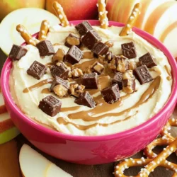 - 1 cup cream cheese, softened - 1/2 cup powdered sugar - 1/4 cup creamy peanut butter - 1 teaspoon pure vanilla extract - 1/2 teaspoon sea salt - 1 cup chocolate chips, melted - 1/2 cup mini Twix bars, finely chopped - Fresh apple slices or crunchy pretzel sticks - Additional Twix bars for garnish - Other dip dippers like graham crackers or fruit When making Twix Dip, you need a few key ingredients. Start with cream cheese, which gives the dip its rich texture. The powdered sugar adds sweetness, while creamy peanut butter gives a nutty twist. Vanilla extract brings in a warm flavor, and sea salt balances everything out. For toppings, melted chocolate chips make the dip extra special. Mini Twix bars add a fun crunch and flavor. Fresh apple slices or pretzel sticks work well as dippers. You can also add more Twix bars for a garnish. Other options like graham crackers or fruit make great dippers, too. Check the [Full Recipe] for more details on how to bring this sweet treat to life! 1. In a medium bowl, beat the cream cheese and powdered sugar together until smooth. 2. This should take about 2 to 3 minutes with a hand mixer. 3. Next, add in the creamy peanut butter, vanilla extract, and sea salt. 4. Beat the mixture again for another 2 minutes until it’s light and fluffy. 1. Carefully pour in the melted chocolate chips. 2. Use a spatula to gently fold them into the mixture. 3. Ensure it is smooth and glossy. 4. Now, gently mix in the finely chopped Twix bars. 5. Fold them in to distribute evenly throughout the dip. 1. Spoon the dip into a decorative bowl. 2. Place it in the refrigerator for at least 30 minutes. 3. This helps the flavors meld and firms up the dip. 4. When ready to serve, offer it with fresh apple slices or crunchy pretzel sticks. 5. This gives a fun sweet and salty contrast. Make sure to check out the Full Recipe for extra details! To get a creamy Twix dip, use room temperature cream cheese. Cold cream cheese makes mixing hard. It can lead to lumps in your dip. Let the cream cheese sit out for about 30 minutes. This simple step makes a big difference. When you mix, use a hand mixer or a stand mixer. Beat the cream cheese and powdered sugar well. Aim for a smooth, fluffy texture. Make your dip look as good as it tastes. Garnish with chopped Twix bars on top. This adds a nice crunch and color. You can also drizzle melted chocolate over the dip. Use colorful serving bowls to catch the eye. Bright bowls make the dip pop. A fun presentation makes everyone want to dive in! Want to add a twist to your dip? Try different types of chocolate. Milk chocolate gives a sweet taste, while dark chocolate adds richness. You can also add a pinch of cinnamon. This small touch brings warmth and depth. Experiment with flavors to find your favorite mix. Your Twix dip can be as unique as you! For the full recipe, check out the recipe section above. {{image_4}} You can make Twix dip even more fun. Try a peanut butter cookie dip. Just swap the chocolate chips for crushed peanut butter cookies. It adds a nutty taste. Another option is Nutella Twix dip. Mix in some Nutella with the chocolate. This gives a rich, creamy twist. Both variations bring new life to your dip. If you want a vegan option, use vegan cream cheese. It works just as well and keeps the flavor. You can also make it sugar-free. Just use sugar-free powdered sugar. This way, everyone can enjoy the dip without worry. Think outside the box for dipping. Fresh fruits like strawberries, bananas, and pears work great. They add a juicy bite. You can also serve the dip with graham crackers or cookies. These crunchy options make each bite exciting. Feel free to mix and match your dippers. Everyone will find something they love! For the full recipe, check the earlier section that lists all the ingredients and steps. After making Twix dip, store it in the refrigerator. Use an airtight container to keep it fresh. You can use glass or plastic containers with snug lids. This helps prevent the dip from absorbing other fridge smells. Yes, you can freeze Twix dip! To freeze, transfer the dip to a freezer-safe container. Leave some space at the top, as it will expand when frozen. To thaw, place it in the fridge overnight. Stir gently after thawing to restore its creamy texture. In the fridge, Twix dip lasts about 3 to 5 days. Always check for signs that it has gone bad. If the dip smells off or has an unusual texture, it's best to throw it away. To make Twix Dip vegan, you can use simple substitutes. Replace cream cheese with vegan cream cheese. Instead of powdered sugar, use a vegan alternative like coconut sugar. For peanut butter, ensure it’s free from added sugars. Use dairy-free chocolate chips for the melted chocolate. Yes, you can use other candy bars! Snickers or Milky Way work great in this dip. You can also try crushed Reese's or M&M's for a fun twist. Mix and match to find your favorite flavor combo! You can serve Twix Dip with various tasty dippers. Fresh apple slices add a nice crunch. Crunchy pretzel sticks provide a sweet and salty mix. Graham crackers or vanilla wafers are great, too. Get creative with your dippers for more fun! This Twix dip is easy and fun to make. You start with a creamy base of cream cheese, peanut butter, and sugar. Then, you mix in chocolate and Twix for extra flavor. Don't forget to chill it before serving with fruits or snacks. Try new flavors and creative dippers to keep it exciting. With simple tips and variations, you can make this dip your own. This dessert is sure to please everyone. Enjoy making and sharing it!