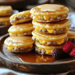 To make these delightful bites, gather these key ingredients: - 1 cup pancake mix - 3/4 cup buttermilk - 1 tablespoon maple syrup - 1 large egg - 1/2 pound breakfast sausage, fully cooked and crumbled - 1/2 cup shredded cheddar cheese - 1 tablespoon butter, for cooking - Additional maple syrup for serving These ingredients work together to create a tasty treat. The pancake mix forms the base, while the buttermilk adds fluffiness. Maple syrup gives sweetness, and the egg binds it all. Breakfast sausage brings a savory touch, and cheddar cheese adds flavor. You can customize your Mini McGriddle Bites with fun add-ins. Here are some ideas: - Bacon bits: Add for extra crunch. - Chopped green onions: For a fresh bite. - Spices: Try a pinch of cayenne for heat. - Fruit: Add mashed bananas or blueberries for sweetness. These options help you make the recipe your own. Mix and match to create your favorite flavors. Mini McGriddle Bites are not only tasty but also a fun snack. Here’s a simple look at their nutrition: - Calories: About 200 per serving - Protein: Approximately 10 grams - Fat: Around 9 grams - Carbohydrates: About 25 grams They give you energy and keep you satisfied. You can enjoy them for breakfast or as a snack. Just remember to enjoy them in moderation, especially with that sweet maple syrup! Check out the Full Recipe for all the details. Start by mixing the pancake mix, buttermilk, maple syrup, and egg in a bowl. Stir until just combined. It’s okay if the batter has a few lumps. Next, fold in the crumbled sausage and cheddar cheese. This adds great flavor and texture. Preheat your skillet over medium heat. Add butter to coat the pan. Once melted, scoop small amounts of batter onto the skillet. Aim for about 2 inches wide. Cook for 2-3 minutes until bubbles form. Then, flip them over and cook for 1-2 more minutes. You want them golden brown. Remove the cooked mini pancakes from the skillet. Repeat with any leftover batter, adding more butter if needed. For serving, stack two mini pancakes with a bit of syrup between them. Enjoy this tasty treat! Prep time is just 15 minutes. Cooking takes about 30 minutes. To save time, prepare the batter ahead of time. You can mix it and store it in the fridge for later. Also, cook in batches. This lets you serve everyone faster. You will need: - Large mixing bowl - Skillet or flat griddle - Spoon for scooping batter - Spatula for flipping pancakes - Measuring cups and spoons These simple tools will help you make perfect Mini McGriddle Bites. Check the [Full Recipe] for all details on how to make this dish. When making Mini McGriddle Bites, it’s easy to make a few mistakes. Here are some common ones to watch out for: - Overmixing the batter: Mixing too much makes tough pancakes. Stir just until combined. - Skipping the butter: Butter keeps the pancakes from sticking. Always add it to the pan. - Not using a hot skillet: If the pan isn’t hot, pancakes won’t cook well. Preheat it properly. - Ignoring the size: Make sure to scoop the batter to the right size. Aim for about 2 inches. To elevate your Mini McGriddle Bites, try these expert tips: - Use fresh ingredients: Fresh buttermilk and eggs make a big difference in flavor. - Add spices: A pinch of cinnamon or nutmeg in the batter adds warmth and depth. - Experiment with cheese: Swap cheddar for pepper jack or feta for a twist. - Check for doneness: Look for golden brown color and bubbles on the surface before flipping. Serving Mini McGriddle Bites well can make them even more special. Here are some fun ideas: - Stack them high: Create a tall stack for a fun presentation. Drizzle with syrup on top. - Add fruit: Fresh berries or banana slices add color and taste. They also balance the sweetness. - Pair with drinks: Serve with coffee, tea, or even a fruit smoothie for a full meal. - Make it a party: Set up a mini McGriddle bar with toppings like whipped cream, nuts, or additional syrup. For more details, check out the Full Recipe for a complete guide on making these tasty snacks. Enjoy your cooking! {{image_4}} You can make Mini McGriddle Bites a bit different. Just change some ingredients! Start by adding spices. A pinch of cinnamon gives them a sweet twist. For those who love heat, try adding a dash of cayenne pepper. This adds a fun kick to your bites! You can also switch up the cheese. Use pepper jack for a spicy flavor or cream cheese for a creamy touch. The options are endless! Want a new flavor? Swap out the sausage for bacon or turkey bacon. This change keeps the bites tasty and fun. You can even add veggies! Chopped spinach or diced bell peppers work well. This makes the bites colorful and nutritious. Change the syrup too! Try flavored syrups like raspberry or blueberry for a fruity kick. Each time you make them, you can have a new treat! If you need gluten-free bites, use gluten-free pancake mix. This keeps the texture light and fluffy. You can also make vegan Mini McGriddle Bites. Replace the egg with a flaxseed meal mixture. Use non-dairy milk instead of buttermilk. For the sausage, try crumbled tempeh or mushrooms. These swaps keep flavor while meeting dietary needs. Everyone can enjoy these bites, no matter their diet! To keep your leftover mini McGriddle bites fresh, place them in an airtight container. This helps to lock in moisture and flavor. Store them in the fridge for up to three days. If you want to keep them longer, freezing is a great option. When you are ready to enjoy your bites again, reheating is simple. You can use a microwave or a skillet. For the microwave, place a few bites on a plate and heat for about 30 seconds. Check if they are warm enough; if not, heat in 15-second intervals. If using a skillet, heat over low heat for a few minutes until warmed through. To freeze your mini McGriddle bites, make sure they are fully cooled first. Then, place them in a single layer on a baking sheet. Freeze them until solid, then transfer to a freezer-safe bag. They can last up to three months in the freezer. When you want to eat them, thaw overnight in the fridge before reheating. This method helps retain their taste and texture. Enjoy your tasty snack any time! Mini McGriddle Bites are made from simple ingredients. You need pancake mix, buttermilk, and maple syrup. Add a large egg for binding. Crumbled breakfast sausage gives them flavor and texture. Shredded cheddar cheese adds a nice touch. You can't find Mini McGriddle Bites at most stores. They are usually homemade. However, some fast-food places might sell similar items. Making them at home is easy and fun. You can use the full recipe to make your own bites. To enhance the flavor, try different spices. A pinch of cinnamon can add warmth. You can use flavored sausage for a twist. Fresh herbs like chives or parsley can brighten the taste. Pair them with unique dips like spicy mustard or fruit preserves. Here’s the full recipe to make Mini McGriddle Bites: - 1 cup pancake mix - 3/4 cup buttermilk - 1 tablespoon maple syrup - 1 large egg - 1/2 pound breakfast sausage, fully cooked and crumbled - 1/2 cup shredded cheddar cheese - 1 tablespoon butter, for cooking - Additional maple syrup for serving 1. In a large mixing bowl, combine the pancake mix, buttermilk, maple syrup, and egg. 2. Gently stir until combined, leaving some lumps. 3. Fold in crumbled sausage and cheese. 4. Preheat a skillet over medium heat and melt the butter. 5. Scoop small amounts of batter onto the skillet, about 2 inches wide. 6. Cook for 2-3 minutes until bubbles form, then flip and cook for 1-2 more minutes. 7. Remove and repeat with the rest of the batter. 8. Stack two mini pancakes with syrup in between and enjoy! In this post, we explored how to make Mini McGriddle Bites. We covered the required ingredients and possible add-ins for flavor. I shared step-by-step instructions for cooking and managing your time. You learned tips to avoid mistakes and serve these bites well. Finally, we discussed how to store and reheat any leftovers. These bites are fun and easy to customize. Enjoy creating your perfect Mini McGriddle Bites!