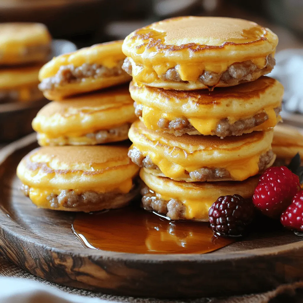 To make these delightful bites, gather these key ingredients: - 1 cup pancake mix - 3/4 cup buttermilk - 1 tablespoon maple syrup - 1 large egg - 1/2 pound breakfast sausage, fully cooked and crumbled - 1/2 cup shredded cheddar cheese - 1 tablespoon butter, for cooking - Additional maple syrup for serving These ingredients work together to create a tasty treat. The pancake mix forms the base, while the buttermilk adds fluffiness. Maple syrup gives sweetness, and the egg binds it all. Breakfast sausage brings a savory touch, and cheddar cheese adds flavor. You can customize your Mini McGriddle Bites with fun add-ins. Here are some ideas: - Bacon bits: Add for extra crunch. - Chopped green onions: For a fresh bite. - Spices: Try a pinch of cayenne for heat. - Fruit: Add mashed bananas or blueberries for sweetness. These options help you make the recipe your own. Mix and match to create your favorite flavors. Mini McGriddle Bites are not only tasty but also a fun snack. Here’s a simple look at their nutrition: - Calories: About 200 per serving - Protein: Approximately 10 grams - Fat: Around 9 grams - Carbohydrates: About 25 grams They give you energy and keep you satisfied. You can enjoy them for breakfast or as a snack. Just remember to enjoy them in moderation, especially with that sweet maple syrup! Check out the Full Recipe for all the details. Start by mixing the pancake mix, buttermilk, maple syrup, and egg in a bowl. Stir until just combined. It’s okay if the batter has a few lumps. Next, fold in the crumbled sausage and cheddar cheese. This adds great flavor and texture. Preheat your skillet over medium heat. Add butter to coat the pan. Once melted, scoop small amounts of batter onto the skillet. Aim for about 2 inches wide. Cook for 2-3 minutes until bubbles form. Then, flip them over and cook for 1-2 more minutes. You want them golden brown. Remove the cooked mini pancakes from the skillet. Repeat with any leftover batter, adding more butter if needed. For serving, stack two mini pancakes with a bit of syrup between them. Enjoy this tasty treat! Prep time is just 15 minutes. Cooking takes about 30 minutes. To save time, prepare the batter ahead of time. You can mix it and store it in the fridge for later. Also, cook in batches. This lets you serve everyone faster. You will need: - Large mixing bowl - Skillet or flat griddle - Spoon for scooping batter - Spatula for flipping pancakes - Measuring cups and spoons These simple tools will help you make perfect Mini McGriddle Bites. Check the [Full Recipe] for all details on how to make this dish. When making Mini McGriddle Bites, it’s easy to make a few mistakes. Here are some common ones to watch out for: - Overmixing the batter: Mixing too much makes tough pancakes. Stir just until combined. - Skipping the butter: Butter keeps the pancakes from sticking. Always add it to the pan. - Not using a hot skillet: If the pan isn’t hot, pancakes won’t cook well. Preheat it properly. - Ignoring the size: Make sure to scoop the batter to the right size. Aim for about 2 inches. To elevate your Mini McGriddle Bites, try these expert tips: - Use fresh ingredients: Fresh buttermilk and eggs make a big difference in flavor. - Add spices: A pinch of cinnamon or nutmeg in the batter adds warmth and depth. - Experiment with cheese: Swap cheddar for pepper jack or feta for a twist. - Check for doneness: Look for golden brown color and bubbles on the surface before flipping. Serving Mini McGriddle Bites well can make them even more special. Here are some fun ideas: - Stack them high: Create a tall stack for a fun presentation. Drizzle with syrup on top. - Add fruit: Fresh berries or banana slices add color and taste. They also balance the sweetness. - Pair with drinks: Serve with coffee, tea, or even a fruit smoothie for a full meal. - Make it a party: Set up a mini McGriddle bar with toppings like whipped cream, nuts, or additional syrup. For more details, check out the Full Recipe for a complete guide on making these tasty snacks. Enjoy your cooking! {{image_4}} You can make Mini McGriddle Bites a bit different. Just change some ingredients! Start by adding spices. A pinch of cinnamon gives them a sweet twist. For those who love heat, try adding a dash of cayenne pepper. This adds a fun kick to your bites! You can also switch up the cheese. Use pepper jack for a spicy flavor or cream cheese for a creamy touch. The options are endless! Want a new flavor? Swap out the sausage for bacon or turkey bacon. This change keeps the bites tasty and fun. You can even add veggies! Chopped spinach or diced bell peppers work well. This makes the bites colorful and nutritious. Change the syrup too! Try flavored syrups like raspberry or blueberry for a fruity kick. Each time you make them, you can have a new treat! If you need gluten-free bites, use gluten-free pancake mix. This keeps the texture light and fluffy. You can also make vegan Mini McGriddle Bites. Replace the egg with a flaxseed meal mixture. Use non-dairy milk instead of buttermilk. For the sausage, try crumbled tempeh or mushrooms. These swaps keep flavor while meeting dietary needs. Everyone can enjoy these bites, no matter their diet! To keep your leftover mini McGriddle bites fresh, place them in an airtight container. This helps to lock in moisture and flavor. Store them in the fridge for up to three days. If you want to keep them longer, freezing is a great option. When you are ready to enjoy your bites again, reheating is simple. You can use a microwave or a skillet. For the microwave, place a few bites on a plate and heat for about 30 seconds. Check if they are warm enough; if not, heat in 15-second intervals. If using a skillet, heat over low heat for a few minutes until warmed through. To freeze your mini McGriddle bites, make sure they are fully cooled first. Then, place them in a single layer on a baking sheet. Freeze them until solid, then transfer to a freezer-safe bag. They can last up to three months in the freezer. When you want to eat them, thaw overnight in the fridge before reheating. This method helps retain their taste and texture. Enjoy your tasty snack any time! Mini McGriddle Bites are made from simple ingredients. You need pancake mix, buttermilk, and maple syrup. Add a large egg for binding. Crumbled breakfast sausage gives them flavor and texture. Shredded cheddar cheese adds a nice touch. You can't find Mini McGriddle Bites at most stores. They are usually homemade. However, some fast-food places might sell similar items. Making them at home is easy and fun. You can use the full recipe to make your own bites. To enhance the flavor, try different spices. A pinch of cinnamon can add warmth. You can use flavored sausage for a twist. Fresh herbs like chives or parsley can brighten the taste. Pair them with unique dips like spicy mustard or fruit preserves. Here’s the full recipe to make Mini McGriddle Bites: - 1 cup pancake mix - 3/4 cup buttermilk - 1 tablespoon maple syrup - 1 large egg - 1/2 pound breakfast sausage, fully cooked and crumbled - 1/2 cup shredded cheddar cheese - 1 tablespoon butter, for cooking - Additional maple syrup for serving 1. In a large mixing bowl, combine the pancake mix, buttermilk, maple syrup, and egg. 2. Gently stir until combined, leaving some lumps. 3. Fold in crumbled sausage and cheese. 4. Preheat a skillet over medium heat and melt the butter. 5. Scoop small amounts of batter onto the skillet, about 2 inches wide. 6. Cook for 2-3 minutes until bubbles form, then flip and cook for 1-2 more minutes. 7. Remove and repeat with the rest of the batter. 8. Stack two mini pancakes with syrup in between and enjoy! In this post, we explored how to make Mini McGriddle Bites. We covered the required ingredients and possible add-ins for flavor. I shared step-by-step instructions for cooking and managing your time. You learned tips to avoid mistakes and serve these bites well. Finally, we discussed how to store and reheat any leftovers. These bites are fun and easy to customize. Enjoy creating your perfect Mini McGriddle Bites!