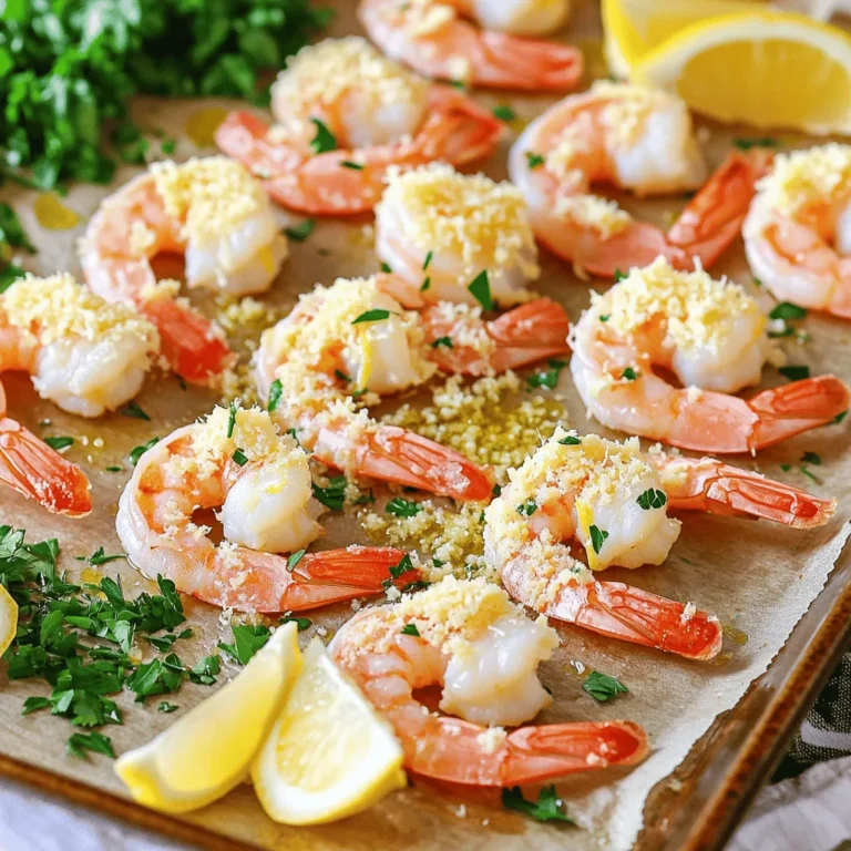 Gather these simple items for a tasty meal: - 1 pound large shrimp, peeled and deveined - 4 cloves garlic, minced - 1/4 cup finely grated Parmesan cheese - 2 tablespoons extra virgin olive oil - 1 tablespoon freshly squeezed lemon juice - 1 teaspoon smoked paprika - 1 teaspoon Italian seasoning blend - Sea salt and freshly cracked black pepper to taste - Fresh parsley, finely chopped (for garnish) - Lemon wedges (for serving) You can swap some ingredients if needed: - Use frozen shrimp if fresh is not available. Just thaw them first. - If you lack Parmesan, try another hard cheese, like Pecorino. - Olive oil can be replaced with melted butter for a richer taste. - For lemon juice, you may use lime juice for a different zing. - Smoked paprika can be switched with regular paprika if desired. Getting the right amounts is key for great flavor: - Use a kitchen scale for shrimp to ensure you have exactly one pound. - A microplane works best for grating Parmesan finely. This helps it melt evenly. - When measuring liquids, use a clear measuring cup for accuracy. - For minced garlic, aim for small, even pieces to release full flavor. - For dry ingredients like spices, level off the measuring spoon with a knife. For the complete recipe, check the Full Recipe section. First, set your oven to 400°F (200°C). A hot oven helps the shrimp cook well. Next, grab a large bowl. In this bowl, mix together the olive oil, minced garlic, lemon juice, smoked paprika, and Italian seasoning. Add a good pinch of salt and pepper. Whisk until everything blends nicely. This mix will give your shrimp a great flavor. Now it’s time to add the shrimp. Make sure they are peeled and deveined. Toss the shrimp in the marinade until every piece is covered. This step is key for flavor. After that, line a baking sheet with parchment paper. This makes cleaning up easy. Spread the shrimp out evenly. They should not touch each other. This helps them roast properly. Once your shrimp are arranged, sprinkle the Parmesan cheese on top. This will create a nice cheesy crust. Place the baking sheet in the hot oven. Roast for about 8 to 10 minutes. You will know they are done when they turn pink and curl slightly. If you want a crispy topping, switch the oven to broil for 1 to 2 minutes. Keep an eye on them to avoid burning. After cooking, take them out and sprinkle with fresh parsley. Serve with lemon wedges on the side for a fresh taste. Check out the Full Recipe for more details! When picking shrimp, look for firm, shiny shells. Fresh shrimp smells sweet, not fishy. Choose shrimp that are pink or gray, depending on the type. Try to buy wild-caught shrimp for the best taste. If you can, ask your fishmonger for recommendations. Cooking shrimp is quick. At 400°F (200°C), they roast in just 8-10 minutes. Watch them closely. They turn pink and curl slightly when done. If you want a crispy top, broil for 1-2 more minutes. Just be careful not to burn them! To make your shrimp pop, use garlic, lemon juice, and smoked paprika. These flavors mix well with Parmesan cheese. Add sea salt and black pepper to taste. Feel free to experiment! Try different herbs or spices to create your unique twist. For more ideas, check the Full Recipe. {{image_4}} To make your dish hot and flavorful, add red pepper flakes. Start with a small amount, like 1/2 teaspoon, and adjust to taste. This variation gives your shrimp a nice kick. You can also use diced jalapeños for a fresh twist. The heat pairs well with the creamy Parmesan, making each bite exciting. For a rich and buttery flavor, swap olive oil with melted butter. Add fresh herbs like thyme or rosemary to the mix. This variation makes the dish taste more decadent. You can also mix in some lemon zest for a bright, fresh flavor. This version works well if you want a cozy, comforting meal. You can turn your Garlic Parmesan Roasted Shrimp into a full meal by adding veggies. Try tossing in asparagus, cherry tomatoes, or bell peppers with the shrimp. Just cut them into bite-sized pieces and mix them with the shrimp in the marinade. This not only adds color but also makes the dish more nutritious. You can find the full recipe for this delicious shrimp dish in the previous sections. To store leftover Garlic Parmesan Roasted Shrimp, place it in an airtight container. This keeps the shrimp fresh and prevents any odors from other foods. It’s best to eat leftovers within two days for the best taste. If you want to keep it longer, freezing is a good option. When you reheat the shrimp, do it gently. Use a microwave on low power to warm it up. You can also use a skillet over low heat. This helps keep the shrimp moist and tasty. Adding a splash of lemon juice can bring back some of that bright flavor. To freeze Garlic Parmesan Roasted Shrimp, place it in a freezer-safe bag. Remove as much air as possible before sealing. Label the bag with the date. You can freeze it for up to three months. To use, thaw in the fridge overnight before reheating. Enjoy the flavors again! For the full recipe, check the section above. Yes, you can use frozen shrimp! Just make sure to thaw them first. Place the shrimp in a bowl of cold water for about 15 minutes. Once thawed, pat them dry with a paper towel. This helps the marinade stick better. Using frozen shrimp can save you time and still taste great in your Garlic Parmesan Roasted Shrimp dish. Shrimp are fully cooked when they turn pink and curl slightly. They should have an opaque look, not shiny or gray. You can also check the internal temperature. It should reach 120°F (49°C). Don’t overcook them, as they can become tough. If you follow the cooking time in the Full Recipe, you'll get perfectly cooked shrimp. You can easily cook Garlic Parmesan Roasted Shrimp on the stovetop! Heat a large skillet over medium-high heat. Add a bit of olive oil and then the marinated shrimp. Cook them for about 2-3 minutes on each side until they turn pink. Add the Parmesan cheese towards the end, allowing it to melt slightly. This method is quick and still delivers great flavor! This article covered how to make Garlic Parmesan Roasted Shrimp. You learned about the key ingredients and tips for perfecting your dish. I shared ways to alter the recipe and enhance flavors. You also discovered storage methods and answers to common questions. Always remember, fresh or frozen shrimp can work. With practice, you’ll master this recipe. Enjoy your cooking adventure and share it with friends!