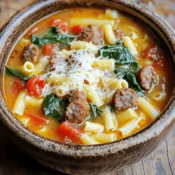 To make your Creamy Italian Sausage Ditalini Soup, you’ll need: - 1 pound Italian sausage (mild or spicy) - 1 medium onion, diced - 3 cloves garlic, minced - 4 cups low-sodium chicken broth - 1 can (14.5 oz) diced tomatoes, with juice - 1 cup ditalini pasta - 1 cup heavy cream - 2 cups fresh spinach, chopped - 1 teaspoon dried Italian herbs (oregano, basil, thyme) - Salt and black pepper, to taste - Grated Parmesan cheese, for topping - Optional: Fresh herbs for garnish You can mix things up with these options: - Use turkey or chicken sausage for a leaner choice. - Swap ditalini for other small pasta shapes like orzo or elbow macaroni. - Replace heavy cream with coconut milk for a dairy-free option. - Add carrots or celery for extra veggies and flavor. - Try different herbs like parsley or rosemary for a unique taste. Here’s a quick look at the nutrition in key ingredients: - Italian sausage: High in protein and fat. Choose leaner versions for fewer calories. - Heavy cream: Adds richness but is high in calories and fat. Use sparingly. - Spinach: Rich in vitamins A and K. Great for adding nutrients. - Ditalini pasta: A good source of carbohydrates. Helps keep you full. These ingredients come together to create a warm and hearty soup you’ll love! For the full recipe, check the earlier section. To start, heat a large pot over medium-high heat. Add 1 pound of Italian sausage. Use a wooden spoon to break it apart. Cook for about 5-7 minutes until it is brown and fully cooked. This step adds a rich flavor to your soup. Next, add 1 medium onion, diced into small pieces. Sauté for 3-4 minutes until it is soft and translucent. Then, stir in 3 cloves of minced garlic. Cook for 1 more minute until you can smell the garlic. Pour in 4 cups of low-sodium chicken broth and 1 can of diced tomatoes. Scrape the bottom of the pot with your spoon to lift any tasty bits. This is called deglazing. Bring the mixture to a boil. Once the soup is boiling, add 1 cup of ditalini pasta. Cook according to the package instructions, usually about 7-8 minutes. Stir occasionally to keep the pasta from sticking. After the pasta is al dente, reduce the heat to low. Slowly stir in 1 cup of heavy cream, followed by 2 cups of chopped spinach and 1 teaspoon of dried Italian herbs. Cook for another 2-3 minutes until the spinach wilts. Season with salt and pepper to taste. Remove the pot from heat and let the soup rest for a couple of minutes to thicken. For the full recipe, refer to the ingredients and step-by-step details provided above. Enjoy this delightful dish! To cook ditalini pasta just right, follow these tips: - Use a large pot with plenty of water. - Salt the water well; this adds flavor. - Stir the pasta often to prevent sticking. - Check for al dente texture a minute early. - Drain the pasta and add it to the soup right away. Cooking pasta well helps keep your soup from getting too thick. Perfectly cooked ditalini will absorb the soup's flavors but still stay firm. To boost the flavors in your soup, try these ideas: - Use fresh garlic instead of minced. - Add a splash of white wine before broth. - Stir in some red pepper flakes for heat. - Top with fresh herbs like basil or parsley before serving. These steps make your soup more complex and tasty. Each ingredient adds a new layer that makes it special. For a creamier soup, consider these serving tips: - Use more heavy cream for richness. - Drizzle olive oil just before serving. - Add a dollop of ricotta or mascarpone on top. - Garnish with extra grated Parmesan cheese. These touches transform the soup into a luxurious dish. Enjoy a bowl of creamy delight that warms your heart. For the full recipe, check out the details above! {{image_4}} You can switch up ingredients to make this soup your own. Here are some ideas: - Proteins: Instead of Italian sausage, try ground turkey or chicken. You can also use diced ham for a smoky flavor. For a hearty touch, add cooked lentils. - Pasta: While ditalini is great, try small shells, orzo, or even gluten-free pasta. Each type brings a unique bite. - Veggies: Toss in carrots, celery, or bell peppers for extra nutrition. You can also add corn or zucchini for a fresh twist. To make this soup vegan, swap the sausage for plant-based sausage or mushrooms. Use vegetable broth instead of chicken broth. Replace heavy cream with coconut milk or cashew cream for richness. Add more veggies like kale or chickpeas to boost protein and texture. When choosing sausage, you have options. If you like heat, go for spicy Italian sausage. It adds depth to the soup. For a milder taste, stick with sweet Italian sausage. You can also mix both for a balanced flavor. Add red pepper flakes for extra spice if desired. Adjust to your taste for the perfect kick! To keep your soup fresh, store it in an airtight container. Let the soup cool down before sealing it. You can keep it in the fridge for up to three days. If you need to store it longer, freezing is a great option. To freeze the soup, pour it into a freezer-safe container. Leave some space at the top for expansion. You can also use freezer bags for easy stacking. Label the bags with the date. This way, you won't forget how long it's been in the freezer. The soup can last up to three months frozen. When it's time to enjoy your leftovers, reheat the soup on the stove. Use medium heat to warm it slowly. Stir occasionally to prevent sticking. If the soup seems too thick, add a splash of chicken broth or water. You can also microwave it in a microwave-safe bowl. Cover it to avoid splatters. Heat in short bursts, stirring in between, until warm. Enjoy your creamy Italian sausage ditalini soup just like the first day! For the full recipe, check out the instructions above. Yes, you can. Use any small pasta you like. Orzo, macaroni, or even fusilli work well. Just make sure the pasta cooks in a similar time frame as ditalini. This keeps your soup smooth and creamy. To spice things up, add crushed red pepper flakes. Start with a teaspoon and add more to taste. You can also choose spicy Italian sausage instead of mild. This brings heat right into the soup. This soup pairs nicely with crusty bread or a fresh salad. Garlic bread is a great choice too. It soaks up the rich broth and adds a nice crunch. You can also enjoy it with a light, tangy salad for balance. To make this soup gluten-free, simply swap ditalini with a gluten-free pasta. Many brands offer tasty options. Check the cooking time to get it just right. Always read labels to ensure all ingredients are gluten-free. Enjoy your creamy delight without worry! This blog post shared a complete guide for making Creamy Italian Sausage Ditalini Soup. We covered ingredients, step-by-step instructions, and helpful tips. You learned cooking techniques and enjoyed variations to suit your taste. Plus, storage info helps with leftovers, ensuring fresh meals later. In making this soup, you can personalize each step. Experiment and find your perfect balance. Enjoy every spoonful, knowing you created something delicious!