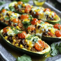 Here’s what you need for savory stuffed zucchini boats: - 4 medium zucchini - 1 cup cooked quinoa - 1 cup cherry tomatoes, halved - 1 cup cooked black beans, drained and rinsed - 1/2 cup corn kernels (fresh or frozen) - 1 teaspoon ground cumin - 1 teaspoon smoked paprika - 1/2 teaspoon garlic powder - 1/2 teaspoon onion powder - Salt and freshly ground black pepper to taste - 1 cup shredded cheese (cheddar or a blend of your choice) - 2 tablespoons fresh cilantro, finely chopped (for garnish) - 1 tablespoon olive oil Each ingredient plays an important role in flavor and texture. The zucchini serves as a tasty shell. Quinoa adds protein and bulk, while black beans bring fiber. Corn provides sweetness, and spices create depth. Cheese gives a rich finish, and fresh cilantro brightens the dish. For the full recipe, visit the section that covers step-by-step instructions. - Preheat oven to 375°F (190°C). - Take each zucchini and slice it in half. - Scoop out the flesh, leaving a shell. Set the flesh aside. - In a bowl, mix cooked quinoa, halved tomatoes, black beans, and corn. - Add ground cumin, smoked paprika, garlic powder, and onion powder. - Chop the reserved zucchini flesh and add it to the mixture. - Season with salt and black pepper. Mix in half of the cheese. - Brush the inside of the zucchini halves with olive oil. - Place them cut side up in a baking dish. - Fill each half with the quinoa mixture, pressing down gently. - Top with the remaining cheese. - Cover with foil and bake for 25 minutes. - Remove the foil and bake for 10-12 more minutes. - Let them cool a few minutes, then garnish with cilantro. For the full recipe, refer to the provided details. Enjoy your healthy and tasty meal! Select medium-sized zucchinis for the best taste and texture. They are easier to fill and cook evenly. Look for firm zucchinis with a bright color. Avoid those that feel soft or have blemishes. Fresh zucchinis will enhance your dish's flavor and presentation. To avoid mushy zucchini, do not overcook them. Bake them just right to keep a slight crunch. This will make your meal more enjoyable. You also want to ensure the filling is well-seasoned. Mix your spices well to flavor every bite. Taste the filling before you stuff the zucchini. Adjust the seasonings as needed for the best results. Arrange your stuffed zucchini boats on a large platter. This makes for an appealing presentation. Drizzle a little olive oil over them for shine. Garnish with fresh cilantro to add color. A bright plate will invite everyone to dig in. For extra flair, sprinkle some cilantro around the platter. It creates a vibrant and inviting dish that looks as good as it tastes. Enjoy the full recipe for more details on preparation! {{image_4}} You can easily make your stuffed zucchini boats vegan. To do this, just swap out the cheese for a dairy-free option. Nutritional yeast works great for a cheesy flavor. Also, you can try vegan cream cheese for creaminess. For plant-based protein, use lentils or chickpeas. These options add texture and flavor to your dish. If you want a gluten-free meal, you can use different grains. Instead of quinoa, try brown rice or millet. Both are tasty and safe for gluten-free diets. Always check ingredient labels to make sure everything is gluten-free. This helps you avoid any hidden gluten in sauces or spices. Spice up your stuffed zucchini with different flavors. You can add chili powder for heat or Italian herbs for a classic taste. Don’t forget to try adding chopped bell peppers or mushrooms to the filling. These vegetables give a nice crunch and enhance the overall flavor. Explore your favorite spices to create your own unique twist. For the full recipe, check out Savory Stuffed Zucchini Boats. To keep your stuffed zucchini boats fresh, store them in the fridge. Place them in airtight containers to prevent drying out. They will last for about 3 to 5 days. Always allow them to cool completely before sealing. When reheating, use the oven if you can. Preheat it to 350°F (175°C). Place the zucchini boats on a baking sheet. Cover them with foil to keep them moist. Heat for about 15 minutes or until warmed through. If you prefer using a microwave, heat them in short bursts. This helps keep the texture right. You can freeze stuffed zucchini boats for later meals. First, let them cool completely. Wrap each boat tightly in plastic wrap, then place them in freezer bags. They can last for up to 3 months. To thaw, move them to the fridge overnight. Reheat in the oven for the best taste and texture. Yes, you can prepare stuffed zucchini boats in advance. Here’s how: - Prep the Filling: Make the filling a day before. Store it in an airtight container in the fridge. - Stuff the Zucchini: You can stuff the zucchini halves and keep them in the fridge. - Reheat: When ready, bake them straight from the fridge. Just add a few extra minutes to the cooking time. If you don’t have quinoa, try these grains: - Rice: Use cooked white or brown rice. Cooking time is about 20-30 minutes. - Couscous: This cooks quickly, in about 5 minutes. - Farro: Cook for about 30-40 minutes. It adds a nice nutty flavor. To keep your zucchini firm, use these tips: - Salt the Zucchini: After scooping, sprinkle salt inside. Let it sit for 15 minutes, then rinse and dry. - Bake at a High Temp: Bake at 375°F (190°C) to help evaporate excess moisture. - Avoid Overcooking: Keep an eye on the baking time to prevent sogginess. Yes, grilling adds a great flavor! Here’s how: - Preheat the Grill: Heat to medium-high. - Stuff the Zucchini: Prepare the filling as usual. - Grill: Place zucchini boats cut side up on the grill. Cook for 10-15 minutes. Check for tenderness and a nice char. - Cheese: Add cheese in the last few minutes of grilling to melt it perfectly. For the complete recipe, refer to the [Full Recipe]. Stuffed zucchini boats offer a tasty and healthy meal option. We explored ingredients, from zucchini to cheeses, and discussed how to prepare and bake them. Tips for choosing good zucchini and ways to prevent mushiness were shared. I also provided ideas for vegan substitutions and storing leftovers. Try these stuffed zucchini boats on your own. They're simple, fun, and full of flavor. You’ll enjoy the process and the results!