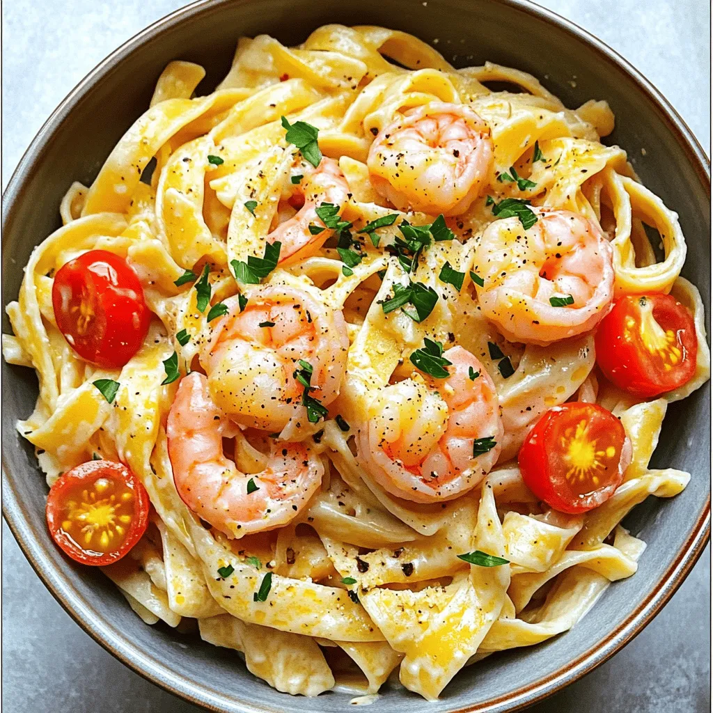 To make creamy Cajun shrimp pasta, gather these key ingredients: - 8 oz fettuccine or linguine pasta - 1 lb large shrimp, peeled and deveined - 2 tablespoons Cajun seasoning - 2 tablespoons olive oil - 1 medium onion, finely chopped - 3 cloves garlic, minced - 1 cup heavy cream - 1 cup chicken broth - 1 cup cherry tomatoes, halved - 1 cup grated parmesan cheese - Salt and pepper to taste - Fresh parsley, chopped for garnish You can easily swap some ingredients based on what you have: - Use any pasta type like penne or spaghetti instead of fettuccine. - For a lighter option, try using half-and-half instead of heavy cream. - If you don’t have shrimp, chicken or tofu works well too. - Instead of fresh parsley, you can use basil for a different taste. Using high-quality ingredients can boost the taste of your dish: - Fresh shrimp gives the best flavor. Look for firm, pink shrimp. - Use real Parmesan cheese, not pre-grated, for a richer taste. - Choose high-grade olive oil for cooking and drizzling. - Fresh garlic and onions add great depth to the sauce. For the full recipe, check out the details above. To start, bring a large pot of water to a boil. Add a generous amount of salt to the water. This will help flavor the pasta. I recommend using fettuccine or linguine here. Cook the pasta according to the package instructions until it’s al dente. This usually takes about 8-10 minutes. Once cooked, drain the pasta in a colander. Don’t forget to save 1 cup of that pasta water. This water is starchy and will help bind your sauce later. Set the pasta aside while you prepare the shrimp. Next, grab a mixing bowl and add your peeled and deveined shrimp. Sprinkle about 2 tablespoons of Cajun seasoning over the shrimp. Toss them well to coat every piece evenly with the spice mix. This adds a bold flavor. In a large skillet, heat 2 tablespoons of olive oil over medium-high heat. Once it’s hot, add the shrimp in a single layer. Sauté them for 2-3 minutes on each side. You want them to turn pink and opaque. Once done, transfer the shrimp to a plate, keeping them warm. In the same skillet, you’ll use the leftover oil and flavors. Add a finely chopped onion and 3 minced garlic cloves. Sauté these for about 2-3 minutes until the onion is soft and the garlic is fragrant. This step builds a great base for your sauce. Reduce the heat to medium-low. Carefully pour in 1 cup of chicken broth and 1 cup of heavy cream. Stir well to combine. Let the mixture simmer gently for about 5 minutes. This will thicken the sauce. Next, add 1 cup of halved cherry tomatoes and 1 cup of grated parmesan cheese. Stir until the cheese melts into the sauce. If it gets too thick, add a splash of the reserved pasta water. Finally, mix in your cooked pasta and sautéed shrimp. Toss gently to coat everything in the creamy sauce. Season with salt and pepper to taste. For the full recipe, check out the detailed instructions provided. Enjoy your cooking! To get that perfect creamy texture, start with heavy cream. It adds richness and smoothness. When you mix in the cheese, do it slowly. Stir until it melts completely. If your sauce is too thick, add a bit of the reserved pasta water. This will help loosen the sauce and keep it creamy. Cajun seasoning can be strong. Use just enough to coat the shrimp well but not too much. Taste is key! Start with two tablespoons, then adjust based on your liking. You can also add more garlic or a pinch of cayenne for extra heat. Finding that right balance makes the dish shine. To save time, cook your pasta while you prepare the sauce. This way, both will be ready at the same time. You can also chop your onion and garlic ahead of time. Keeping your workspace organized helps you move fast. Prepping in advance makes cooking fun and less stressful. For the full recipe, check out the complete guide to this dish! {{image_4}} To spice things up, you can add more heat. Use extra Cajun seasoning or a pinch of cayenne pepper. This brings a bold kick to the dish. You can also toss in sliced jalapeños while cooking the shrimp. They add flavor and heat, perfect for spicy lovers. If you want a meatless dish, replace the shrimp with vegetables. Try bell peppers, zucchini, or mushrooms. These veggies add texture and taste. You can also use tofu or tempeh for protein. Season them just like the shrimp for a flavorful bite. This makes the dish light yet satisfying. Adding spinach is a great way to boost nutrition. Toss in fresh spinach leaves just before serving. The heat will wilt the spinach, keeping it bright and fresh. This not only adds color, but it also gives a nice flavor. You can mix it in with the pasta and sauce for a creamy, delicious finish. For more ideas and details, check out the Full Recipe. After you enjoy your creamy Cajun shrimp pasta, store any leftovers right away. Use an airtight container to keep the dish fresh. Let the pasta cool to room temperature before sealing. This helps avoid moisture buildup, which can lead to soggy pasta. The dish will stay good in the fridge for up to three days. To reheat your pasta, use the stovetop or microwave. If you choose the stovetop, add a splash of water or broth to keep it creamy. Heat on medium-low until warmed through. If using the microwave, place the pasta in a microwave-safe bowl. Cover it with a damp paper towel and heat in 30-second intervals. Stir between each interval until hot. You can freeze creamy Cajun shrimp pasta for easy meals later. First, let it cool completely. Then, pack it into freezer-safe bags or containers. Remove any excess air to prevent freezer burn. This dish can last in the freezer for up to three months. When you're ready to eat, thaw it overnight in the fridge and reheat using the methods above. For the best taste, enjoy it fresh! For the full recipe, check the full recipe section. If you lack Cajun seasoning, you can mix your own. Combine paprika, garlic powder, onion powder, thyme, oregano, and cayenne pepper. Aim for about 1 tablespoon of paprika, 1 teaspoon of garlic powder, and a pinch of cayenne for heat. Adjust to your taste. This mix gives a similar kick and flavor. To make this dish gluten-free, swap the fettuccine or linguine for gluten-free pasta. Many brands offer great options made from rice or corn. Cook it just like regular pasta. Check the cooking time on the package. The rest of the recipe stays the same, so you can enjoy the creamy goodness! Yes, you can make this recipe in advance. Cook the pasta and shrimp, then store them separately. For the best taste, keep the sauce in another container. When you're ready to eat, reheat the sauce and combine all the parts. This keeps everything fresh and tasty. Try to eat it within 2-3 days for the best flavor. For the full recipe, check the link above. This blog post covered everything you need to know about making creamy Cajun shrimp pasta. We explored the best ingredients, step-by-step cooking instructions, useful tips, and tasty variations. Remember, you can adjust flavors and make it your own. Proper storage and reheating help keep leftovers fresh and delicious. Don’t forget to try the different variations to suit your taste. With these insights, you can create a dish that impresses everyone. Happy cooking!