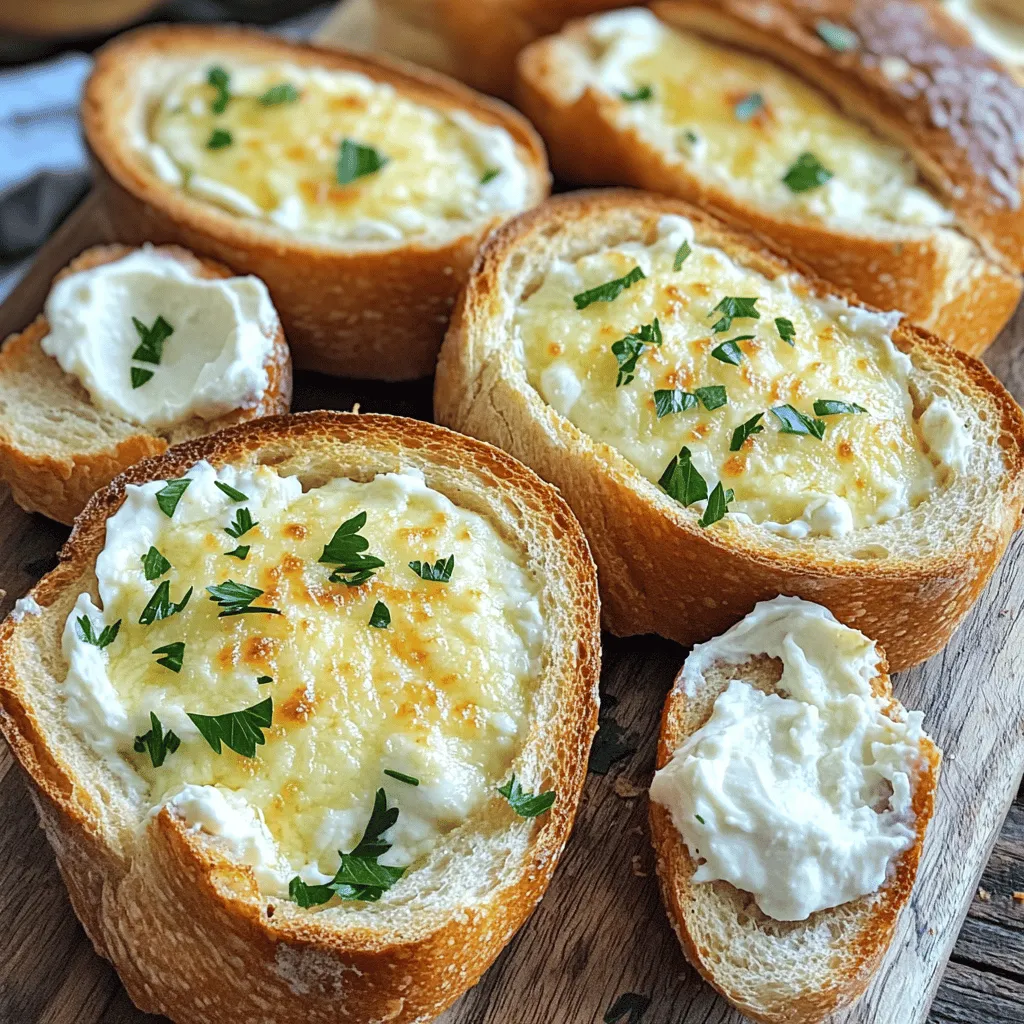 - Crusty Italian bread - 1 cup cream cheese, softened - 1 cup sour cream - 1 cup shredded mozzarella cheese - 1/2 cup grated Parmesan cheese - 4 cloves garlic, finely minced - 1 teaspoon dried oregano - 1 teaspoon dried basil - Salt and pepper, to taste - 2 tablespoons fresh parsley, finely chopped (for garnish) To make Baked Garlic Bread Dip, you need a few key ingredients. The crusty Italian bread serves as your base, creating a warm, inviting vessel for the dip. Cream cheese and sour cream form a creamy blend that holds the flavors together. Mozzarella and Parmesan add richness and a cheesy texture. Garlic, oregano, and basil bring in that classic Italian taste. Lastly, a sprinkle of parsley adds color and freshness. - Instead of cream cheese, you can use Greek yogurt for tang. - If you want a dairy-free option, try using cashew cream or tofu. - For gluten-free choices, look for gluten-free Italian bread or use vegetable slices. If you don’t have cream cheese, Greek yogurt works well. It gives a tangy taste and creamy texture. For a dairy-free dip, cashew cream is a great option. You can easily make cashew cream by blending soaked cashews with a bit of water. If you’re gluten-free, you can use gluten-free bread or even veggie slices, like zucchini or eggplant, as a fun twist. When you use these substitutions, you can still enjoy this delicious dip without missing out on flavor. Each option allows you to cater to different diets while keeping the essence of the recipe. Feel free to mix and match based on your needs! 1. Preheat the oven: Set your oven to 375°F (190°C). This gives the dip a nice golden color while baking. 2. Prepare the bread: Slice the crusty Italian bread in half lengthwise. Carefully scoop out some of the inside, making shallow wells. Place the bread halves on a baking sheet, cut side up. 3. Mix the dip ingredients: In a large bowl, combine 1 cup of softened cream cheese, 1 cup of sour cream, 1 cup of shredded mozzarella, and 1/2 cup of grated Parmesan cheese. Add 4 minced garlic cloves, 1 teaspoon of dried oregano, and 1 teaspoon of dried basil. Season with salt and pepper to your taste. Mix until creamy. 1. Fill the bread wells: Use a spoon to fill each bread well with the creamy dip mixture. Be generous so every bite is flavorful. 2. Baking time and temperature: Place the baking sheet in your preheated oven. Bake for 20-25 minutes, or until the dip is bubbly and golden brown on top. 1. How to serve the baked dip: Serve the dip right in the bread halves. This adds a rustic touch and makes it easy for guests to dip. 2. Tips for presentation and dipping accompaniments: Display the dip on a wooden board. Serve with the scooped-out bread pieces, cut into small chunks for easy dipping. For a special touch, add a small bowl of herb-infused olive oil on the side. For the full recipe, check out the details above. Enjoy this savory and comforting treat! To make your baked garlic bread dip even better, try adding spices. A pinch of red pepper flakes gives it a nice kick. You can also use smoked paprika for a smoky taste. For a touch of sweetness, consider adding a dash of garlic powder. Adding different cheeses can boost flavor too. Cream cheese makes it rich, while mozzarella adds stretch. Try using gouda or cheddar for a stronger flavor. Mixing cheeses creates a unique taste. Experiment and find what you love. One common mistake is burning the dip. To avoid this, keep an eye on it while baking. If the top browns too fast, cover it with foil. This protects it while it cooks through. Another tip is to ensure a creamy texture. If your dip is too thick, add a bit of milk. This helps it stay smooth. Mix well to combine all ingredients fully before baking. For baking, use a sturdy baking sheet. A shallow pan keeps the dip from spilling. You can also use an oven-safe dish for easier serving. When mixing, a sturdy spatula works well. If you want a smoother dip, an electric mixer can help. Make sure all ingredients blend together nicely. This makes the dip creamy and delicious. {{image_4}} You can easily switch up the flavors in your baked garlic bread dip. One tasty option is to add spinach or artichoke. These greens not only boost nutrition but also give a fresh taste. Simply chop a cup of fresh spinach or one can of artichokes and mix them into the creamy dip. You can even use both for extra flavor! Another fun way to change the dip is by adding different herbs. Fresh herbs like rosemary or thyme can bring a nice twist. You can also try using herbs like dill or chives for a unique taste. Just chop about one tablespoon and stir them into your mix for a hint of brightness. If you want a vegan baked garlic bread dip, you can make simple swaps. Use vegan cream cheese and dairy-free sour cream. These options still provide that creamy texture. For the cheese, try using a blend of nutritional yeast and vegan mozzarella. This keeps the taste rich and satisfying. For those following a low-carb or keto diet, you can also adapt this recipe. Instead of bread, use bell peppers or zucchini slices for dipping. You can also replace the cream cheese with a nut-based cream. This makes a delightful, keto-friendly option full of flavor without the carbs. To keep your baked garlic bread dip fresh, refrigeration is key. Allow the dip to cool before storing. Place any leftovers in an airtight container. This helps prevent moisture loss and keeps the dip tasty. Make sure to cover it well to avoid odors from the fridge. You can store it for up to three days. When it's time to enjoy leftovers, reheating is simple. The best method is using the oven. Preheat it to 350°F (175°C). Transfer the dip to an oven-safe dish. Cover it with foil to keep it moist. Bake for about 15 minutes or until warmed through. This method keeps the flavors and texture intact. You can also use the microwave, but be careful not to overheat it. Heat in short bursts and stir in between for even warming. Enjoy your creamy dip just like the first time! Yes, you can prepare this dip ahead. Mix all the ingredients and place them into the bread. Cover it well with plastic wrap and store it in the fridge. You can keep it for about 24 hours. When you are ready to bake, take it out and let it sit at room temperature for 15 minutes. This helps it bake evenly. For a party, serve this dip in the bread halves. Cut the bread into pieces for easy dipping. Aim for about 4 to 6 servings. You can also add a few small bowls of extra toppings, like olive oil or fresh herbs. These add a nice touch for your guests. Yes, you can freeze baked garlic bread dip. After baking, let it cool completely. Wrap the bread tightly in foil or plastic wrap. Store it in the freezer for up to three months. To thaw, move it to the fridge overnight. Reheat it in the oven at 350°F (175°C) until warm. The best bread for this recipe is a crusty Italian loaf. It holds the dip well. You can also use French bread or sourdough. These breads have a nice texture and flavor. Avoid soft breads, as they may not hold up. If you want a twist, try a garlic bread loaf for extra flavor. This blog post covered a great baked garlic bread dip recipe. You learned about the ingredients, including essential cheese and bread types. We explored substitutions for dietary needs and shared easy preparation and baking steps. I included helpful tips to enhance flavor while avoiding common mistakes. Lastly, we discussed storage and reheating methods. This dip can fit into any gathering with its delicious flavors. Feel free to get creative with variations and enjoy every bite!