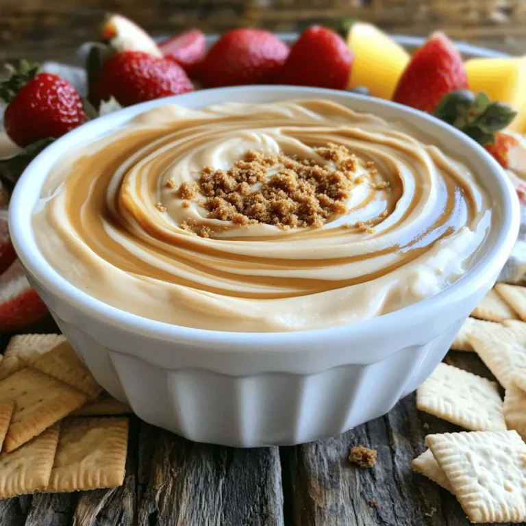 - 1 cup Biscoff spread - 1 cup cream cheese, softened at room temperature - 1 cup whipped topping (such as Cool Whip) - 1/4 cup powdered sugar - 1 teaspoon pure vanilla extract - A pinch of salt - Optional: crushed Biscoff cookies for garnish To make Biscoff fluff dip, you need simple and tasty ingredients. First, grab a cup of Biscoff spread. This creamy base gives the dip its rich flavor. Next, use one cup of softened cream cheese. This helps create a smooth and creamy texture. Add one cup of whipped topping to the bowl. This will keep the dip light and fluffy. Then, mix in 1/4 cup of powdered sugar. This adds sweetness and balances the flavors. Don’t forget a teaspoon of vanilla extract. It enhances the overall taste. A pinch of salt brings out the best in all the flavors. For a fun touch, you can sprinkle crushed Biscoff cookies on top before serving. This adds crunch and makes the dip even more appealing. Now that you have all the ingredients, you are ready to create a delicious Biscoff fluff dip! You can find the Full Recipe for easy steps to follow. Start by mixing the cream cheese and Biscoff spread. Use a large bowl for this. I find a hand mixer works best. Blend them on medium speed. Keep mixing until it’s smooth and creamy. You want no lumps in your mix. This step is key for the base. Next, add the powdered sugar and a pinch of salt. The sugar adds sweetness, while the salt balances it. Gradually mix these into your creamy base. Keep mixing until everything is combined and smooth. This should take about one to two minutes. Now, it’s time to fold in the whipped topping. Use a spatula or a large spoon for this part. Be gentle to keep the light and airy texture. Mix just until everything is combined. Avoid over-mixing to keep it fluffy. Pour in the vanilla extract next. This adds a lovely depth to your dip. Stir gently to ensure it spreads evenly. You want the vanilla to blend well with the other flavors. Transfer your fluffy dip into a nice serving bowl. Use a spatula to smooth the top for a pretty look. This dip is also great for presentation. If you want, sprinkle crushed Biscoff cookies on top. This adds a nice crunch and looks beautiful. Now for the fun part—dipping! Serve your fluff dip with graham crackers, fresh fruit, or more Biscoff cookies. Each of these adds a tasty touch. You can get creative with your dippables. Enjoy sharing this delightful treat with friends! To make the best Biscoff fluff dip, mix the cream cheese and Biscoff spread well. Start with room temperature cream cheese. This helps it blend smoothly. Use a hand mixer on medium speed. Avoid lumps for a perfect texture. Be careful not to overmix the whipped topping. Gently fold it in to keep the dip light. A common mistake is mixing too fast or too long. This can make the dip dense instead of fluffy. You can add different flavors to your Biscoff fluff dip. Try mixing in a bit of chocolate syrup or peanut butter for a twist. You can also use flavored whipped topping for more fun. Consider adding mix-ins like mini chocolate chips or crushed nuts. These give extra crunch and flavor. Just make sure they blend well without overpowering the Biscoff taste. For an elegant look, serve the dip in a clear bowl. This shows off its creamy layers. Use decorative bowls for a festive touch. Garnish with crushed Biscoff cookies on top. This not only looks nice but adds texture. Serve with an extra spoon for easy dipping. Enjoy your delightful Biscoff fluff dip! {{image_4}} You can mix up Biscoff Fluff Dip in fun ways. One great idea is to make a Chocolate Biscoff Fluff Dip. Just add cocoa powder or melted chocolate to the base. This adds a rich, sweet twist that pairs well with the Biscoff flavor. You can also try nutty spreads like almond or peanut butter. These spreads add a new taste and texture, making the dip even more exciting. If you need gluten-free options, use gluten-free cookies for dipping. You can also check for gluten-free Biscoff cookies. For those who want dairy-free, swap cream cheese with a dairy-free alternative. Use coconut cream or a nut-based cream cheese. Both keep the taste yummy while meeting dietary needs. Seasonal flavors make this dip even more fun. In fall, add pumpkin spice to create a cozy vibe. Just mix in a teaspoon or two of pumpkin spice to the base. For the holidays, consider adding cinnamon or nutmeg. You can also use festive sprinkles on top to make it look special. These small changes keep your Biscoff Fluff Dip fresh and exciting all year long! For the full recipe, check out the complete guide to making this delicious treat! To keep your Biscoff Fluff Dip fresh, store it in an airtight container. This helps prevent air from getting in and drying out the dip. Make sure the lid is on tightly. If you do not have an airtight container, you can wrap the bowl tightly with plastic wrap. This will also do the trick. When stored in the fridge, Biscoff Fluff Dip lasts about 4 to 7 days. Always check for any off smells or changes in color. If it looks or smells funny, it's best to toss it out. Freshness is key for enjoying this sweet treat. Yes, you can freeze Biscoff Fluff Dip! To freeze, place it in an airtight container, leaving some space at the top for expansion. This dip can keep up to 2 months in the freezer. When you are ready to enjoy it, move it to the fridge to thaw overnight. After thawing, give it a good stir before serving. It might need a little fluffing up! Enjoy it again just like the first time. For the full recipe, check out the initial section. You can serve Biscoff Fluff Dip with many tasty treats. Here are some great dippables: - Graham crackers - Fresh fruit slices (like apples and bananas) - Pretzels for a salty crunch - Biscoff cookies for extra flavor - Marshmallows for a sweet touch These options pair well with the rich, sweet flavors of the dip. Try mixing and matching to find your favorite combination! Yes, you can make Biscoff Fluff Dip ahead of time. Just follow these tips: - Prepare the dip and store it in an airtight container. - Keep it in the fridge until you are ready to serve. - It stays fresh for about 3 days. This makes it great for parties or snacks on busy days. Making Biscoff Fluff Dip is quick and easy. Here’s the time breakdown: - Prep time: 15 minutes - Total time: 15 minutes You can whip this up in no time, making it a perfect treat for any occasion! Biscoff Fluff Dip can fit some special diets. Here are some options: - For gluten-free, check the Biscoff spread and cookies. - For vegan, use dairy-free cream cheese and whipped topping. These swaps help make the dip friendly for different diets while keeping it delicious! You can use homemade whipped cream instead of whipped topping. Here’s how: - Make sure your whipped cream is firm, not too soft. - Use the same amount as the whipped topping in the recipe. This change adds a fresh taste to the dip and can elevate your dip game! For a full recipe of Biscoff Fluff Dip, check out the ingredients and instructions above. Enjoy! Biscoff Fluff Dip is easy and fun to make. You mix simple ingredients for a delicious treat. The steps include blending, folding, and sampling. You can add your twists with flavors or garnishes. It’s perfect for any occasion and sure to impress. Store it right to enjoy later or share with friends. I hope you try this dip and customize it to your taste. Enjoy creating your unique version!