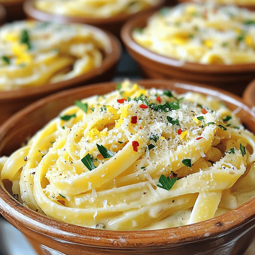 To make this tasty dish, you need: - 8 oz spaghetti or fettuccine - 4 tablespoons unsalted butter - 4 cloves garlic, finely minced - 1 teaspoon red pepper flakes (optional for heat) - 1 cup heavy cream - 1 cup grated Parmesan cheese - Kosher salt and freshly ground black pepper, to taste - 2 tablespoons fresh parsley, finely chopped - Zest of 1 lemon These ingredients create a rich and creamy sauce. The garlic brings a strong flavor, while the Parmesan adds a nice salty touch. You may not have all the ingredients on hand. Here are some easy swaps: - For pasta, use any shape you like, such as penne or rotini. - If you need a dairy-free option, try coconut cream instead of heavy cream. - You can replace unsalted butter with olive oil for a lighter taste. - Use nutritional yeast if you want a vegan alternative to Parmesan. These substitutes help you make this dish even if you're missing something. To cook this dish, you'll need: - A large pot for boiling water - A colander for draining pasta - A large skillet for making the sauce - A wooden spoon for stirring Having these tools ready will help you cook faster and easier. Don't forget to use the Full Recipe for all the steps! Start by boiling water in a large pot. Add salt to the water for flavor. Once it’s boiling, add 8 oz of spaghetti or fettuccine. Cook the pasta until it is al dente, which usually takes about 8-10 minutes. Reserve ½ cup of the starchy pasta water before draining. Set the drained pasta aside while you make the sauce. In a large skillet, melt 4 tablespoons of unsalted butter over medium heat. As it melts, it will bubble and smell great. Add 4 finely minced cloves of garlic. Sauté the garlic for about 1-2 minutes, but don’t let it brown; you want it to be fragrant. If you like heat, add 1 teaspoon of red pepper flakes and stir for 30 seconds. Next, slowly pour in 1 cup of heavy cream while stirring. Let it warm for 2-3 minutes. Gradually mix in 1 cup of grated Parmesan cheese. Stir until the cheese melts and the sauce is creamy. If the sauce is too thick, add some of the reserved pasta water, a tablespoon at a time, to reach the right consistency. Finally, season with kosher salt, black pepper, and the zest of one lemon for some bright flavor. Now it’s time to bring it all together. Add the cooked pasta directly into the skillet with the sauce. Gently toss the pasta to coat each strand in the creamy sauce. Heat everything together for one more minute to meld the flavors. Once it’s warmed through, remove the skillet from heat. Sprinkle with 2 tablespoons of fresh parsley just before serving. This adds a fresh touch that looks great. Serve your Garlic Parmesan Pasta in warm bowls, and enjoy this simple and flavorful delight! For the full recipe, check out the original details. To keep your pasta from getting mushy, follow these steps: - Use a large pot with plenty of boiling water. - Add a generous amount of salt to the water. - Cook the pasta until it is al dente, which means it has a slight firmness. - Always check the package for cooking times. - Set a timer and taste a strand a minute before the time is up. This way, you keep the perfect texture! To make your sauce creamy, follow these tips: - Use heavy cream for the richest flavor. - Heat the cream slowly and stir it well. - Gradually add the Parmesan cheese while stirring. - If your sauce gets too thick, add some reserved pasta water little by little. This will help you reach that dreamy, creamy consistency you want. Want to elevate your dish? Here are some fun ideas: - Add a pinch of nutmeg for warmth. - Stir in some sautéed mushrooms or spinach for extra depth. - Try using fresh herbs like basil or thyme for a burst of flavor. - For more heat, toss in some chopped jalapeños or extra red pepper flakes. These simple tweaks can change the whole dish! For the full recipe, check out the Garlic Parmesan Pasta 🧄 recipe section. {{image_4}} You can make this dish vegetarian by skipping meat and adding veggies. Try bell peppers, spinach, or mushrooms. Sauté them in butter before adding garlic. This way, they soak up the rich flavors. You can also add some fresh peas or cherry tomatoes for a pop of color and taste. The creamy sauce pairs perfectly with these veggies, making it hearty and satisfying. For a protein boost, add chicken, shrimp, or tofu. If using chicken, cook it in the skillet first. Slice it into strips and toss it with the pasta and sauce. For shrimp, simply sauté them until pink and tender. They cook quickly, so keep an eye on them. If you prefer tofu, use firm tofu. Press it to remove moisture, then cube and fry until golden. Each protein option adds a unique flavor and texture. If you need gluten-free pasta, options are abundant. Look for brown rice or chickpea pasta. These types hold up well in the sauce. Always check the package for cooking times, as they may differ from regular pasta. You can still enjoy the same rich garlic and parmesan flavor without gluten. Just prepare the sauce as usual and combine it with your chosen gluten-free pasta. For the full recipe, check out the complete instructions. Enjoy your cooking adventure! To store your Garlic Parmesan Pasta, let it cool first. Place it in an airtight container. This keeps the pasta fresh and tasty for later. You can keep it in the fridge for up to three days. If you want to enjoy it later, move to the next step. When you're ready to eat the leftovers, reheating is easy. You can use the microwave or the stove. For the microwave, place the pasta in a bowl. Add a splash of cream or water to keep it from drying out. Heat it in short bursts until warm. If using the stove, add the pasta to a pan on low heat. Stir gently until heated through. This helps maintain the creamy sauce. If you have more than you can eat, freezing is a great option. First, let the pasta cool down. Then, place it in a freezer-safe container. Make sure to leave some room at the top, as it may expand. You can keep it frozen for about one month. To enjoy later, thaw it overnight in the fridge before reheating. This keeps the flavors and texture nice. For the full recipe, check the earlier section. You can pair Garlic Parmesan Pasta with many tasty sides. A fresh green salad works well. You can add crunchy romaine, juicy tomatoes, and a light dressing. Garlic bread is another great choice. The warm bread complements the pasta's flavors perfectly. For protein, grilled chicken or shrimp adds heartiness. You can also serve it with steamed veggies for a healthy touch. To add heat, use red pepper flakes. You can start with one teaspoon in the sauce. If you like it hotter, add more to taste. Try fresh diced jalapeños or crushed chili peppers for extra spice. You could also mix in a dash of hot sauce. Just be careful; a little goes a long way! Yes, you can use pre-shredded Parmesan cheese. It saves time and still tastes good. However, fresh cheese gives a better flavor and melts more smoothly. If you want the best result, grate it yourself. The texture and taste will enhance your dish. For a simple meal, pre-shredded works just fine! For the complete recipe, check the Full Recipe section above. Garlic Parmesan pasta is easy and tasty. We covered the key ingredients, helpful tools, and clear steps to make it. I shared tips to ensure creamy sauce, the best ways to store leftovers, and fun variations to suit your taste. Now you can enjoy this dish in many ways. Experiment with flavors and spices to make it personal. Your kitchen can be full of flavor with these simple ideas. Enjoy your cooking!