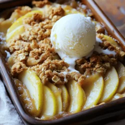 - 6 medium apples (preferably Granny Smith or Honeycrisp) - 1 tablespoon fresh lemon juice - 1 cup rolled oats - 1 cup all-purpose flour - 1 cup packed light brown sugar - 1/2 cup walnuts or pecans - 1 teaspoon ground cinnamon - 1/2 teaspoon ground nutmeg - A pinch of salt Gathering the right ingredients is key for a great apple crisp. Start with apples. I love using Granny Smith or Honeycrisp. They give the dish a nice balance of sweet and tart. The lemon juice brightens the flavor and keeps apples fresh. Next, you need rolled oats, flour, and brown sugar. These form the base of the crispy topping. Oats add texture, while brown sugar gives it a deep sweetness. You can also add walnuts or pecans for extra crunch. A sprinkle of cinnamon and nutmeg boosts the warm, cozy flavor. Just a pinch of salt balances everything out. With these ingredients, you can create a classic dessert that everyone loves. Don't forget to check the Full Recipe for all the steps! - Preheat the oven to 350°F (175°C). - Slice the apples and mix with lemon juice. - In a bowl, whisk oats, flour, sugar, cinnamon, nutmeg, and salt. - Combine the dry mix with softened butter until crumbly. - Fold in chopped nuts for extra crunch, if you like. - Grease a 9x13 inch baking dish with butter. - Layer the apple mixture evenly in the dish. - Sprinkle the topping over the apples. Cover them well. - Bake for 40-45 minutes until the topping is golden brown. Enjoy the smell of warm apples and spices filling your kitchen! To make the best apple crisp, the right apples matter. I love using Granny Smith or Honeycrisp. They bring a great balance of sweet and tart. Another key tip is to use cold butter. This helps create a crisper topping. When you mix it with dry ingredients, the cold butter forms nice clumps. Serving your apple crisp warm is a must. Pair it with a scoop of vanilla ice cream. The cold ice cream melts slightly and makes the dish even better. I also like to lightly dust the top with extra cinnamon. It adds a nice touch that enhances the flavor. To boost the flavor, add a splash of vanilla extract to the apples. This small step makes a big difference in taste. You can also try adding spices like cloves or cardamom. These spices add warmth and depth to your dish. Don’t be afraid to experiment! {{image_4}} When you make apple crisp, you can try many fun twists. Here are some easy ideas to change it up. - Substitute half of the sugar with honey or maple syrup. This makes it sweeter and healthier. - Use almond flour instead of all-purpose flour. This adds a nutty taste and is gluten-free. - Incorporate pears or berries for a mixed fruit crisp. This adds flavor and color to your dish. - Add citrus zest for a fresh flavor. Lemon or orange zest gives a bright taste that is lovely. - Use granola or crushed cookies for a unique crunch. This adds a fun texture to each bite. - Experiment with nut butters in the topping mix. Peanut or almond butter can add great flavor and richness. After enjoying your apple crisp, store any leftovers covered in an airtight container. This simple step keeps the crisp fresh and tasty. You can safely store it in the refrigerator for up to three days. Want to save some for later? You can freeze the unbaked apple crisp. Just prepare it as directed, but don’t bake it. Wrap it well in plastic wrap and foil. When you’re ready to enjoy it, bake it straight from the freezer. Keep in mind, you may need to add some extra time to the baking process. To bring back that warm, crispy texture, reheating in the oven works best. Set your oven to 350°F (175°C) and heat until warm. If you’re short on time, use the microwave for quick warming. Just be aware that the topping may not be as crisp. Using lemon juice is effective for preventing browning. Just squeeze a bit over the sliced apples. It works well because the acid slows down the oxidation process. I always use fresh lemon juice for the best flavor. It keeps the apples looking fresh and tasty. Yes, substitute the all-purpose flour with a gluten-free flour blend. Many brands offer great options that work well in baking. Just check the label to ensure it fits your needs. I often use a blend with rice flour and almond flour for better results. Granny Smith and Honeycrisp are ideal for a perfect balance of tartness and sweetness. Granny Smith gives a nice tang, while Honeycrisp adds natural sugar. Mixing different apple types can also add depth to the flavor. Try to use fresh, firm apples for the best texture. Look for bubbling around the edges and a golden brown topping. The apples should be soft but not mushy. If the topping is golden and crisp, it’s ready to serve. Trust your senses; the smell will also tell you it's done! Yes, you can prepare the apple and topping layers separately and combine them before baking. This method saves time on busy days. You can store the apple mixture in the fridge. Just remember to add the topping right before you bake. Refer to the Full Recipe for complete details on preparing this delicious Classic Apple Crisp. In this post, we explored the key ingredients and steps for making a classic apple crisp. You learned how to pick the right apples and enhance your dish with optional spices. We also shared tips for storage, freezing, and serving. Apple crisp is simple yet satisfying, with endless ways to make it your own. Remember, the best desserts come from using quality ingredients and having fun in the kitchen. Now, get ready to enjoy a warm, homemade apple crisp.