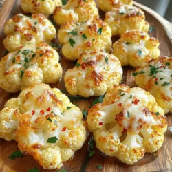 - 1 large head of cauliflower - 4 tablespoons extra virgin olive oil - 4 cloves garlic The main ingredients create a strong base for flavor. Cauliflower is the star here. Its mild taste soaks up the garlic and olive oil well. Using fresh garlic brings out the best taste. Olive oil gives the cauliflower a nice crisp when roasted. - ½ cup freshly grated Parmesan cheese - 1 teaspoon Italian seasoning blend - ¼ teaspoon red pepper flakes For added flavor, we use Parmesan cheese. It melts beautifully and adds richness. Italian seasoning blends herbs like oregano and basil. They bring a wonderful aroma and depth. Red pepper flakes add a hint of heat, but you can skip them if you prefer mild flavors. - Sea salt and freshly ground black pepper - Fresh parsley Seasoning is key! Use sea salt for better flavor. Freshly ground black pepper gives a nice kick. The parsley adds a pop of green. It also brightens up the dish visually. This combination of ingredients makes garlic Parmesan roasted cauliflower a tasty side dish. Each component works together to create layers of flavor. For the full recipe, check out the details above. Start by preheating your oven to 425°F (220°C). This high heat helps the cauliflower roast well, giving it a nice golden color. While the oven warms up, line a baking sheet with parchment paper. This step makes cleanup easy and helps the cauliflower crisp up evenly. Now it’s time to prepare the cauliflower. Take a large head and cut it into bite-sized florets. Place these florets in a big mixing bowl. Pour in 4 tablespoons of extra virgin olive oil and add 4 finely minced garlic cloves. Sprinkle in 1 teaspoon of Italian seasoning and ¼ teaspoon of red pepper flakes if you like a bit of heat. Don’t forget to add sea salt and freshly ground black pepper to taste. Use your hands or a large spoon to toss everything together. Make sure each floret is well-coated with the mixture for maximum flavor. Once your cauliflower is ready, it’s time to arrange it on the baking sheet. Spread the florets out in a single layer. Make sure there is space between them. This spacing is key for even cooking. Place the baking sheet in the preheated oven and roast for 20-25 minutes. Halfway through, stir the florets gently. This helps them brown evenly. When done, your cauliflower should be golden and tender. After roasting, take the baking sheet out and sprinkle ½ cup of freshly grated Parmesan cheese over the hot cauliflower. Return it to the oven for another 5 minutes. This lets the cheese melt and bubble perfectly. Once it’s ready, let it cool for a moment. Finally, transfer the tasty cauliflower to a serving dish and garnish with fresh parsley. This adds a beautiful touch before you serve it. For the complete recipe, check the Full Recipe. To get the best texture, start with fresh cauliflower. Cut it into even bite-sized florets. This helps them cook uniformly. Spread the florets on your baking sheet without crowding. If they are too close, they will steam instead of roast. Roasting at 425°F gives you crispy edges and tender centers. Remember to stir halfway through for even browning. When done, you want them golden and soft. For perfectly melted Parmesan, sprinkle the cheese on just before the end of cooking. After roasting, add the cheese and return it to the oven for five minutes. This melts the cheese without burning it. You can also cover the pan with foil for the first few minutes. This keeps the heat in and helps the cheese melt faster. Watch closely to avoid overcooking. Presentation matters! Serve the roasted cauliflower in a colorful dish. A white plate makes the colors pop. Garnish with fresh parsley for a bright touch. You can also sprinkle extra Parmesan on top for flair. For a fun twist, serve it with a side of lemon wedges. The acidity brightens the flavors. For a family meal, place the dish in the center of the table. Let everyone help themselves. For more ideas, check out the Full Recipe for additional tips. {{image_4}} You can spice up your garlic Parmesan roasted cauliflower by adding different spices. One simple way is to mix in cayenne pepper or smoked paprika. These spices give a nice kick and bring extra flavor. If you like heat, try using more red pepper flakes than the recipe suggests. You can also add a dash of hot sauce to the olive oil mix for a bold twist. If you want to switch up the cheese, there are great options. Nutritional yeast offers a cheesy flavor and is perfect for vegan diets. You can also try feta cheese for a tangy taste. A sharp cheddar can give a different, rich flavor as well. Just remember to adjust the amount based on how strong you want the cheese flavor. You can add other vegetables to the mix for more color and taste. Broccoli florets pair nicely with cauliflower. Carrots can add a sweet crunch, while bell peppers bring a pop of color. Toss in some Brussels sprouts for a nutty flavor. Just keep in mind that different veggies may need different cooking times. You may need to adjust the roasting time to ensure all veggies cook perfectly. For the complete recipe, check out the [Full Recipe]. After you make garlic Parmesan roasted cauliflower, you may have some left. To store it, let the dish cool completely. Then, place the cauliflower in an airtight container. This keeps the flavor fresh. Store it in the refrigerator for up to three days. If you want to keep it longer, consider freezing it. When you're ready to enjoy leftovers, you want them to taste great. The best way to reheat garlic Parmesan roasted cauliflower is in the oven. Preheat your oven to 350°F (175°C). Place the cauliflower on a baking sheet. Heat it for about 10-15 minutes. This method keeps it crispy. You can also microwave it, but it may get a bit soggy. Heat for one to two minutes, checking often. Freezing garlic Parmesan roasted cauliflower is easy. First, let it cool. Then, spread the cauliflower out on a baking sheet. Freeze it for about an hour. This prevents clumping. After freezing, transfer it to a freezer-safe bag. Label the bag with the date. It can stay in the freezer for up to three months. When you're ready to eat, thaw it in the fridge overnight. Reheat as described above. For the best flavor, try to eat it within a month. For the full recipe, check the details above! You can pair garlic Parmesan roasted cauliflower with many dishes. It goes well with grilled chicken, steak, or fish. It also complements pasta or a fresh salad nicely. For a vegetarian option, serve it alongside quinoa or rice. You can even enjoy it as a snack with a tasty dip. The flavors mix well with both light meals and hearty fare. Yes, you can make this recipe vegan. Simply replace the Parmesan cheese with a vegan cheese alternative. Nutritional yeast can also add a cheesy flavor without dairy. Use vegetable oil instead of olive oil if you prefer. Make sure to check the labels on your substitutes to ensure they are vegan-friendly. Leftovers can last in the fridge for about 3 to 5 days. Store them in an airtight container to keep them fresh. If you want to keep them longer, you can freeze the cauliflower. Just make sure to cool it first. When reheating, use an oven to keep the texture nice. This blog post covered how to make garlic Parmesan roasted cauliflower. We looked at the key ingredients, like fresh cauliflower and Parmesan, which add flavor. I shared tips to roast the cauliflower to perfection. You also learned about variations, storage info, and common questions. Roasting cauliflower offers a tasty side for any meal. Don’t be afraid to get creative with spices or veggies. Enjoy your cooking adventure!