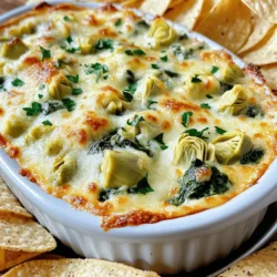 To make Cheesy Spinach Artichoke Dip, you need simple, tasty ingredients. Here is the list you'll need: - 1 cup frozen spinach, thoroughly thawed and well-drained - 1 cup canned artichoke hearts, drained and finely chopped - 1 cup cream cheese, brought to room temperature - 1 cup sour cream - 1 cup shredded mozzarella cheese - 1/2 cup freshly grated Parmesan cheese - 2 cloves garlic, finely minced - 1 teaspoon fresh lemon juice - 1/2 teaspoon red pepper flakes (optional, for a spicy kick) - Salt and freshly ground black pepper, to taste - Tortilla chips or toasted baguette slices, for serving Each ingredient plays a key role in making this dip creamy and delicious. The spinach and artichokes give it a fresh taste. The cream cheese and sour cream make it rich and smooth. Mozzarella and Parmesan add a cheesy flavor that everyone loves. Garlic and lemon juice bring brightness to the dish. Red pepper flakes can add a nice kick if you like spice. For the best results, use fresh ingredients. Frozen spinach is easy, and canned artichokes save time. You can find most of these in any grocery store. Once you gather these items, you are ready to create a snack that will impress your friends! Check out the Full Recipe for more details on how to prepare this delightful dip. - Preheat your oven to 350°F (175°C). This sets the stage for baking. - In a large bowl, mix together the cream cheese and sour cream until smooth. You want it creamy and lump-free. - Fold in the chopped artichoke hearts, drained spinach, minced garlic, lemon juice, and red pepper flakes if you like spice. Make sure everything combines well. - Add the shredded mozzarella and half of the grated Parmesan cheese. Season with salt and black pepper to taste. This enhances all the flavors. - Transfer the mixture to a 9x9-inch baking dish. Spread it evenly to ensure even cooking. - Place the baking dish in the oven. Bake for 20-25 minutes until it bubbles and turns golden brown on top. - Check for doneness by looking for bubbling edges and a golden crust. - Once baked, let it cool for a few minutes before serving. This helps you avoid burns. For more details, check the Full Recipe for Cheesy Spinach Artichoke Delight. Enjoy this creamy, tasty snack! - This dip tastes great with crispy tortilla chips. - Toasted baguette slices also make a perfect match. - For a fresh touch, sprinkle finely chopped parsley or chives on top. - Serve with a side of fresh veggies for a healthy twist. - To get a creamy texture, mix the cream cheese and sour cream well. - Use a hand mixer if you want a super smooth blend. - Be sure to drain the spinach and artichokes well. This keeps the dip from getting watery. - If you like spice, add red pepper flakes for a nice kick. {{image_4}} You can switch up the cheese in this dip for fun flavors. Try using sharp cheddar for a tangy twist. Gouda adds a nice smoky touch, while cream cheese keeps it rich. Each cheese brings its own flavor to the party! Adding spices and herbs can make the dip even better. A pinch of cayenne pepper adds heat. Fresh basil or parsley brightens up the taste. You can also try Italian seasoning for an herby flair. Just remember, start small and taste as you go! If you need gluten-free options, this dip is easy to adapt. Just make sure your chips are gluten-free. You can serve it with veggie sticks too. For vegan alternatives, swap the cream cheese with a plant-based version. Use cashew cream or tofu to keep it creamy. Nutritional yeast gives that cheesy flavor without dairy. This way, everyone can enjoy the dip! You can check the Full Recipe for more tips on making the dip your own. To store leftovers, let the dip cool down first. Then, transfer it to an airtight container. This keeps it fresh for up to three days in the fridge. If you have a small amount left, you can use a smaller container to save space. Make sure it seals well to prevent any odors from the fridge getting in. The best way to reheat Cheesy Spinach Artichoke Dip is in the oven. Preheat your oven to 350°F (175°C). Place the dip in an oven-safe dish and cover it with foil. Heat for about 15-20 minutes or until it is warm throughout. This method helps keep the dip creamy and prevents it from drying out. You can also use a microwave, but it may change the texture slightly. Heat in short bursts, stirring between each, until warmed. Enjoy that creamy goodness! Can I use fresh spinach instead of frozen? Yes, you can use fresh spinach. Just wash it, chop it, and cook it down first. Make sure to drain any extra water. This will help keep the dip from getting too watery. How long can I keep the dip in the fridge? You can keep the dip in the fridge for about three days. Store it in a sealed container to keep it fresh. Can I make this dip ahead of time? Yes, you can prepare the dip a day before. Just mix all the ingredients and store it in the fridge. Bake it right before serving for the best taste. Can I freeze Cheesy Spinach Artichoke Dip? Yes, you can freeze the dip. Place it in an airtight container or a freezer bag. It will stay good for about three months. Thaw it in the fridge before baking. What are the best ways to reheat before serving? To reheat, place the dip in a baking dish. Cover it with foil and warm it in a 350°F oven for about 15-20 minutes. Stir it halfway through to heat evenly. You can also microwave it in short bursts, stirring in between. This blog post covers a delicious Cheesy Spinach Artichoke Dip. We went over essential ingredients, simple preparation steps, and baking tips. You learned about storage and some fun variations. My final thought? This dip is easy to make and always a hit. With a few tweaks, you can make it your own. Enjoy every bite with friends and family!