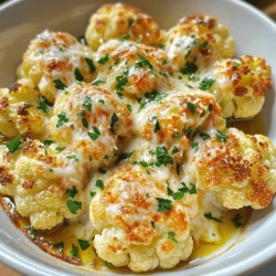 Garlic Parmesan Cauliflower is a simple and tasty dish. You can make it with just a few ingredients. The recipe is easy to follow, and it takes about 35 minutes to prepare. - 1 large head of cauliflower, broken into florets - 4 tablespoons extra virgin olive oil - 4 cloves garlic, finely minced - 1 teaspoon dried oregano - 1 teaspoon smoked paprika - Salt and freshly ground black pepper to taste - ½ cup finely grated Parmesan cheese - 2 tablespoons fresh parsley, finely chopped (for garnish) - Optional: ¼ teaspoon red pepper flakes (for added heat) These ingredients create a great mix of flavors. The cauliflower gets a nice crunch, while the garlic gives it a strong taste. Parmesan adds a creamy finish, making it a real treat. I suggest using fresh parsley for a pop of color. It also adds a fresh taste to the dish. If you like spice, add red pepper flakes. They bring a nice kick without being too hot. You can also try other herbs like thyme or rosemary for a different flavor. Just sprinkle them on before serving. This dish not only tastes great but looks beautiful too. Start by breaking the large head of cauliflower into florets. Make sure they are all about the same size. This helps them cook evenly. Rinse the florets under cold water to remove any dirt. Pat them dry with a clean towel. A dry surface helps them roast better. In a big mixing bowl, add the cauliflower florets. Pour in the extra virgin olive oil and add the minced garlic. Next, sprinkle in the dried oregano, smoked paprika, salt, and black pepper. If you like heat, toss in red pepper flakes. Mix everything well. Use your hands or a spatula to coat each floret evenly. Spread the seasoned florets on a baking sheet lined with parchment paper. Ensure they are in a single layer. Bake in the preheated oven at 425°F (220°C) for 20-25 minutes. Halfway through, stir the cauliflower to help it brown nicely. When done, the cauliflower should be golden brown and tender. Remove it from the oven and sprinkle the grated Parmesan cheese on top. Return it to the oven for 5 more minutes. This melts the cheese into a lovely crust. Finally, garnish with fresh parsley before serving. Enjoy your delicious Garlic Parmesan Cauliflower! For the full recipe, check the details above. To get the best roast, start with dry cauliflower. Pat the florets with a towel to remove moisture. This helps them get crispy. Spread the cauliflower in a single layer on the baking sheet. Crowded florets will steam instead of roast. Stir them halfway through cooking for even browning. Look for a golden color, which means they are ready. Feel free to tweak the seasonings. If you love garlic, add more minced cloves. For a spicy kick, increase the red pepper flakes. You can also swap smoked paprika for regular paprika if you prefer a milder taste. A squeeze of lemon juice after roasting can brighten the flavors. Taste it before serving and adjust the salt and pepper as needed. Serve this dish in a bright, white bowl. This contrast makes the colors pop. Drizzle extra virgin olive oil on top for a glossy finish. Add fresh parsley leaves for a touch of green. You can also sprinkle more Parmesan cheese on top for extra flavor. This dish is great as a side or even on its own. For the full recipe, check out the detailed steps above. {{image_4}} You can easily add more vegetables to this dish. Try using broccoli, carrots, or bell peppers. Each vegetable brings its own flavor and nutrition. Chop them into similar sizes as the cauliflower. This way, they cook evenly. The mix of colors also makes your dish more appealing. You can change the flavor by adding herbs and spices. For a fresh taste, try basil or thyme. If you want more heat, add cayenne pepper or chili powder. Lemon zest can add a bright note as well. Mixing different flavors can make this dish feel new every time. While Parmesan cheese is delicious, feel free to swap it out. Try using cheddar for a sharper taste. Feta cheese can add a nice tang, too. If you want a dairy-free option, nutritional yeast works well. This keeps the flavor but removes the dairy. Mix and match to find your favorite cheese combo! For the full recipe, check out Garlic Parmesan Cauliflower Delight! To keep your Garlic Parmesan Cauliflower fresh, store it in an airtight container. Make sure to let it cool first. Place it in the fridge within two hours of cooking. Leftovers stay tasty for up to three days. For best results, avoid stacking too much on top of each other. This helps keep the texture nice. When you're ready to enjoy the leftovers, preheat your oven to 350°F (175°C). Spread the cauliflower on a baking sheet in a single layer. Heat for about 10-15 minutes until warm. If you want a crispy texture, you can broil it for a couple of minutes at the end. Keep an eye on it to prevent burning. If you want to store it longer, freeze the cauliflower. Place it in a freezer-safe bag or container. It can last for up to three months in the freezer. To enjoy later, thaw it in the fridge overnight. Reheat it in the oven for the best taste. You can also use the full recipe to make smaller portions for freezing. Roasting cauliflower takes about 20 to 25 minutes at 425°F (220°C). The key is to stir the florets halfway through. This ensures they brown evenly and become tender. You want them to have a nice golden color when done. Yes, you can prepare Garlic Parmesan Cauliflower ahead of time. You can roast it and store it in the fridge for up to three days. Just reheat it in the oven to keep the cheese nice and melty. You can also prep the florets and seasoning mix in advance. This makes cooking quicker and easier. Garlic Parmesan Cauliflower goes well with many dishes. Here are a few great options: - Grilled chicken or steak - Roasted salmon - Quinoa or rice - A fresh green salad - Pasta with a light sauce These pairings create a balanced meal and add variety to your table. Enjoy experimenting! For the full recipe, check out the earlier section. Garlic Parmesan Cauliflower is easy and tasty. We covered essential ingredients, step-by-step instructions, and helpful tips. You can try variations and store leftovers effectively. This dish is a great side or snack. It suits many meals. Keep exploring flavors and enjoy your cooking. You will impress your friends and family with this simple recipe.