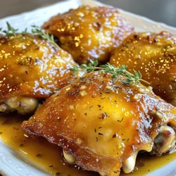 - Chicken thighs: bone-in, skin-on - Honey: for sweetness and glaze - Dijon mustard: for tanginess I love using chicken thighs because they stay juicy and tender. The bone and skin add great flavor. Honey gives a sweet touch, while Dijon mustard brings a nice zing. This balance makes the dish exciting. - Apple cider vinegar: for acidity - Garlic: finely minced - Smoked paprika: for depth of flavor Apple cider vinegar adds a bright taste that cuts through the sweetness. Minced garlic brings a warm, savory note. Smoked paprika gives a deep, smoky flavor that enhances the whole dish. - Sea salt: for flavor enhancement - Black pepper: freshly cracked - Olive oil: for searing - Fresh thyme sprigs: for garnish Using sea salt and black pepper boosts all the flavors in the dish. Olive oil is perfect for searing the chicken, giving it a crispy skin. Finally, fresh thyme adds a nice herbal touch and looks beautiful on the plate. For the full recipe, check out the Honey Mustard Chicken Thighs section. - Preheat the oven to 400°F (200°C). This heat helps cook the chicken evenly. - Prepare the marinade by mixing honey, Dijon mustard, apple cider vinegar, minced garlic, smoked paprika, sea salt, and freshly cracked black pepper in a bowl. Whisk these ingredients until they blend well. You want a thick, tasty sauce. - Dry the chicken thighs thoroughly with paper towels. This step helps the skin get crispy. - Heat two tablespoons of extra virgin olive oil in an oven-safe skillet over medium-high heat. - Sear the chicken thighs skin-side down in the skillet for about 5-7 minutes. You want the skin to get golden brown and crispy. - Carefully flip the chicken thighs over and coat them with the honey mustard marinade. Make sure each piece is well covered with the sauce. - Transfer the skillet to your preheated oven. - Bake the chicken thighs for around 25-30 minutes. They are ready when the internal temperature hits 165°F (74°C) and the juices run clear. - Once cooked, remove the skillet from the oven. Let the chicken rest for about 5 minutes. This step helps the juices stay inside the meat. - Drizzle some of the pan sauce over the chicken before serving. Garnish with fresh thyme sprigs to add a nice touch. For a full recipe, check out the Honey Mustard Chicken Thighs section. To get crispy skin on your chicken thighs, start by patting them dry. Use paper towels and remove any moisture. This helps the skin crisp up nicely. After drying, sear the thighs skin-side down in a hot skillet. This step locks in flavor and gives a golden finish. For deeper flavor, let the chicken marinate. I recommend marinating for at least 30 minutes. If you have time, a few hours or overnight works best. This makes the chicken juicy and packed with flavor. The honey and mustard mix will soak in and create a tasty bite. When serving, think about how to make your dish pop. Place the chicken on a rustic platter and drizzle with sauce. Add fresh thyme for a touch of green. Pair it with sides like roasted veggies or a light salad. These sides balance the meal and create a lovely plate. For the full recipe, check out [Full Recipe]. {{image_4}} You can swap ingredients to change the flavor. Use maple syrup or agave instead of honey for sweetness. These options add a unique taste. For mustard, try whole grain or honey mustard. Whole grain gives a nice crunch. Honey mustard adds extra sweetness. You can cook honey mustard chicken thighs in different ways. Grilling gives a smoky flavor and crispy skin. Oven-baking keeps the chicken juicy and tender. If you’re short on time, use an Instant Pot. It cooks chicken quickly and keeps it moist. You can also use a slow cooker for an easy, hands-off meal. Add herbs or spices to boost flavor. Chopped rosemary or parsley brings freshness. For a spicy kick, add chili flakes or hot sauce. These additions make the dish more exciting. You can mix and match based on your taste. Feel free to explore these variations to make the dish your own! For the full recipe, check out the complete instructions above. To keep your honey mustard chicken thighs fresh, use an airtight container. This helps lock in flavor and moisture. Cooked chicken lasts about 3 to 4 days in the fridge. Always let it cool before sealing to avoid excess moisture. If you have leftovers, freezing is a great option. Wrap each thigh in plastic wrap, then place them in a freezer bag. Remove as much air as possible. You can freeze them for up to 3 months. When you're ready to eat, thaw the chicken overnight in the fridge. For the best results, reheat chicken thighs in the oven at 350°F (175°C) for about 15-20 minutes. This keeps them juicy. You can also use a skillet over low heat. To keep the skin crispy, place a lid on the skillet for a few minutes, then remove it to let the skin crisp up again. Enjoy your meal! For more details, check out the Full Recipe. You should marinate the chicken thighs for at least 30 minutes. This time allows the flavors to soak in. For best results, marinate them for 2 to 4 hours. You can even marinate overnight for a deeper taste. Just remember to keep them in the fridge while marinating. Yes, you can use boneless chicken thighs if you prefer. Boneless thighs cook faster, so reduce the baking time by about 10 minutes. Check for doneness by ensuring they reach an internal temperature of 165°F (74°C). The flavor will still be rich and delicious. You can use yellow mustard as a substitute for Dijon mustard. Honey mustard is also a great option if you want extra sweetness. If you enjoy a bit of heat, try spicy brown mustard. Each choice offers a unique twist to the dish, so feel free to experiment. While fresh thyme adds a lovely touch, it is not a must. You can use dried thyme if fresh isn't available. Dried herbs have a more concentrated flavor, so use less. If you want, you can skip the thyme altogether and enjoy the dish as it is. Yes, you can prepare the chicken thighs ahead of time. Marinate them and store them in the fridge for up to 24 hours. You can also cook the chicken and store it in the fridge for 3 to 4 days. Just reheat before serving to enjoy the tasty meal again. For the complete process, refer to the [Full Recipe]. This blog post covered how to make delicious honey mustard chicken thighs. We explored key ingredients like chicken thighs, honey, and Dijon mustard for flavor. I provided easy step-by-step instructions, plus helpful tips for cooking, marinating, and serving. For variations, you can swap ingredients or adjust cooking methods. By storing leftovers properly, you can enjoy this dish longer. Trust these techniques to impress your family and friends with your cooking. Enjoy your meal, and happy cooking!